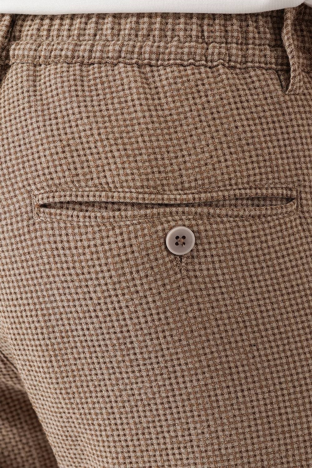 Comfort Fit Beli Lastikli Pötikareli Casual Bej Pantolon P 1149