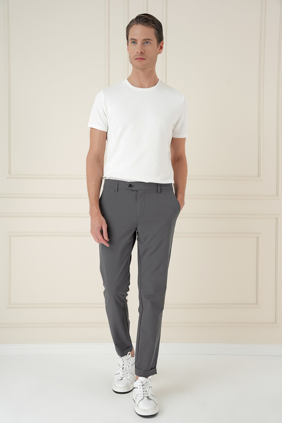 Comfort Fit Beli Lastikli Yan Cep Füme Jogger Pantolon P 1150