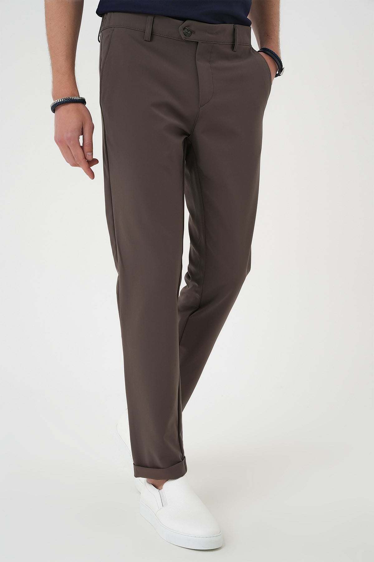 Comfort Fit Beli Lastikli Yan Cep Koyu Haki Jogger Pantolon P 1150