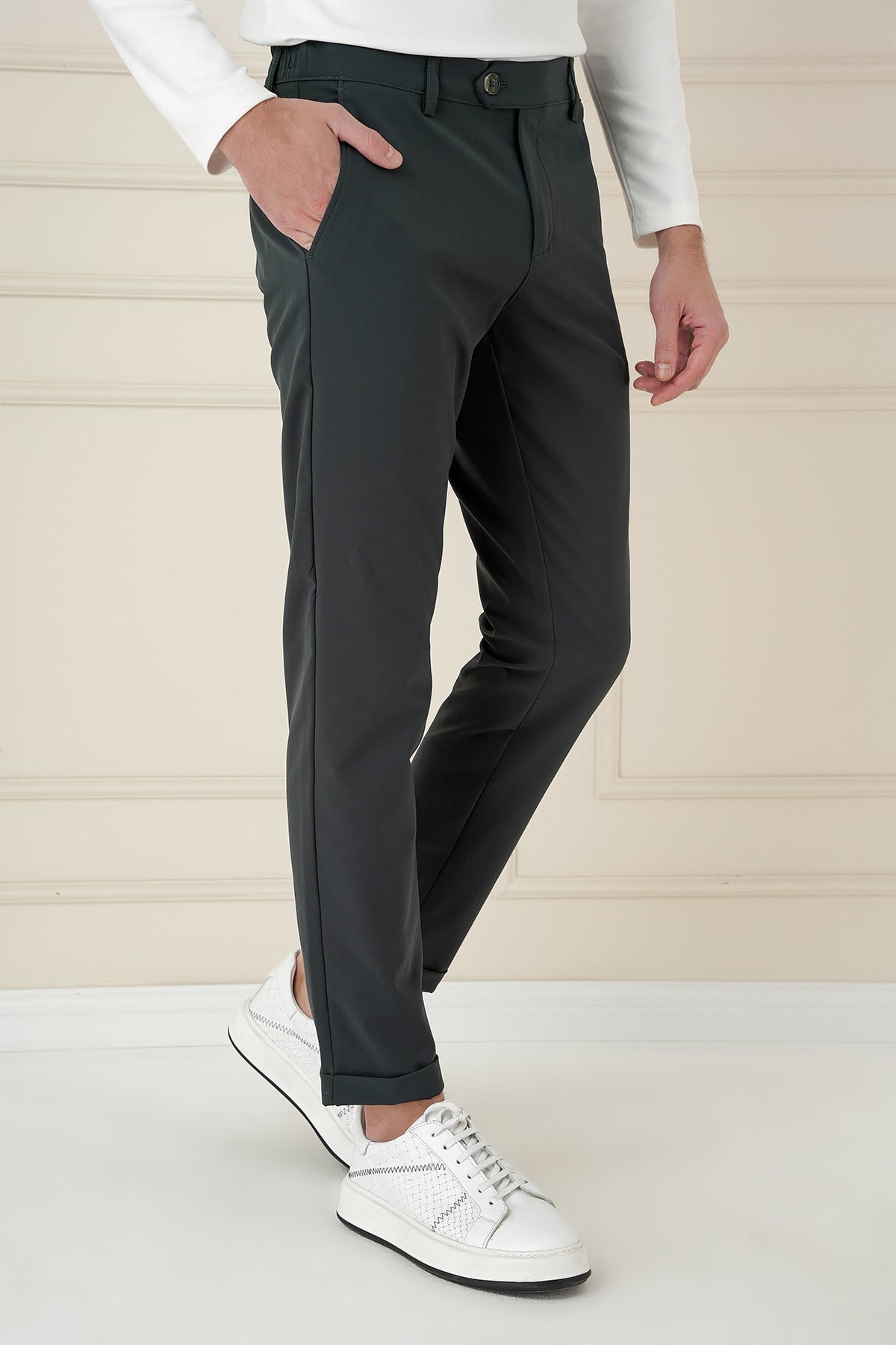 Comfort Fit Beli Lastikli Yan Cep Nefti Jogger Pantolon P 1150