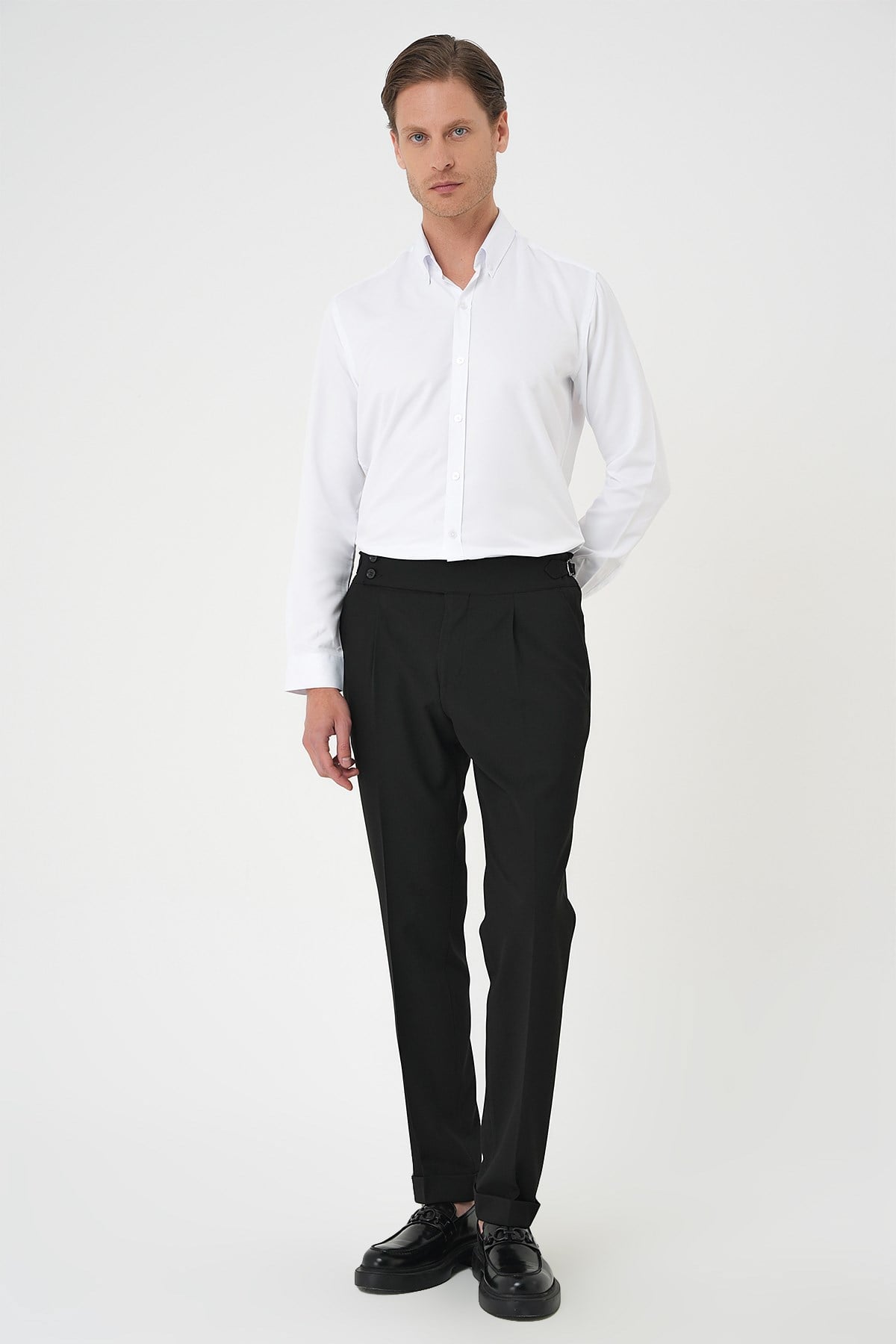 Comfort Fit Beli Tokalı Pileli Siyah Jogger Pantolon P 1170