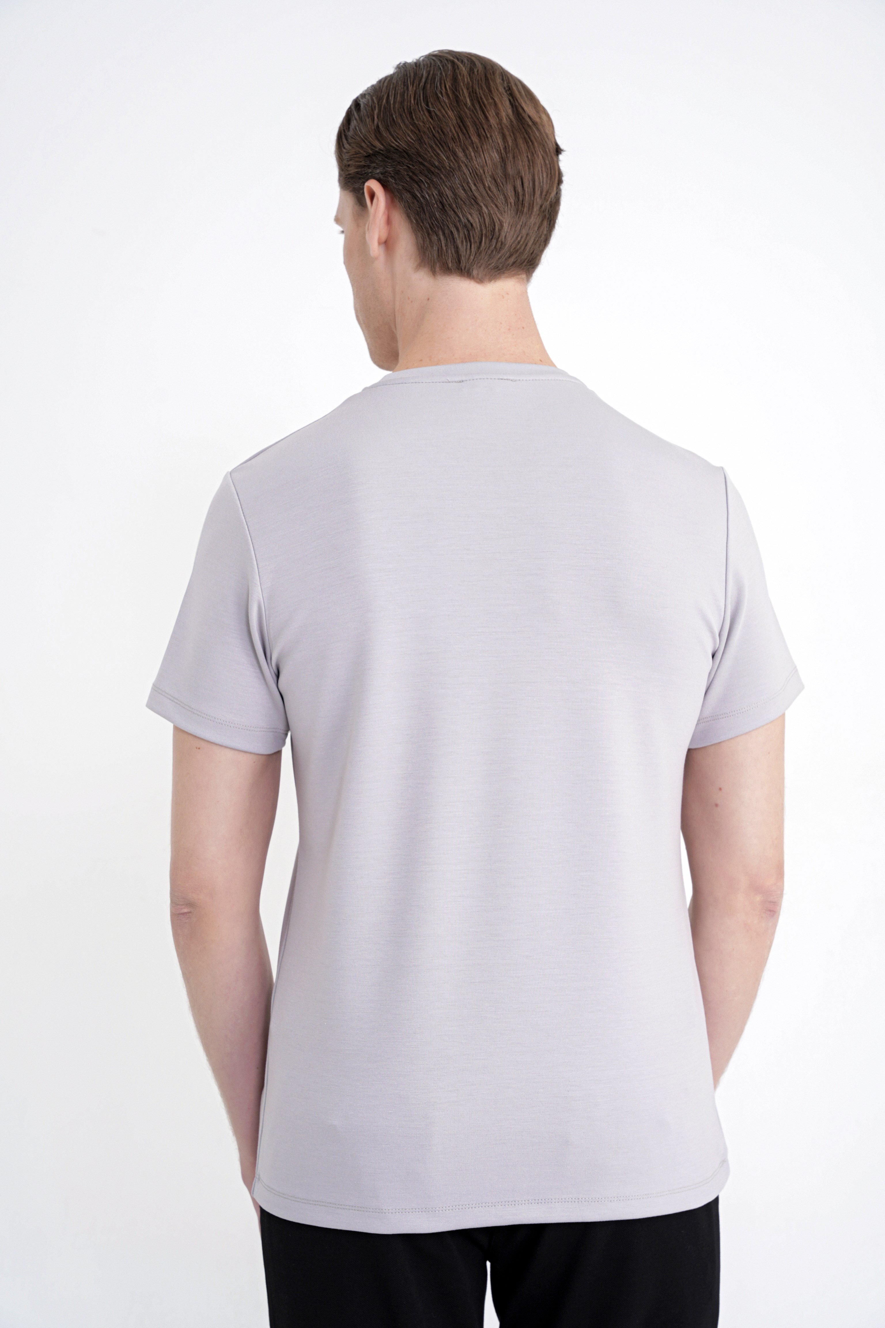 Comfort Fit Bisiklet Yaka %97 Esnek Pamuklu Gri Tişört TS 885