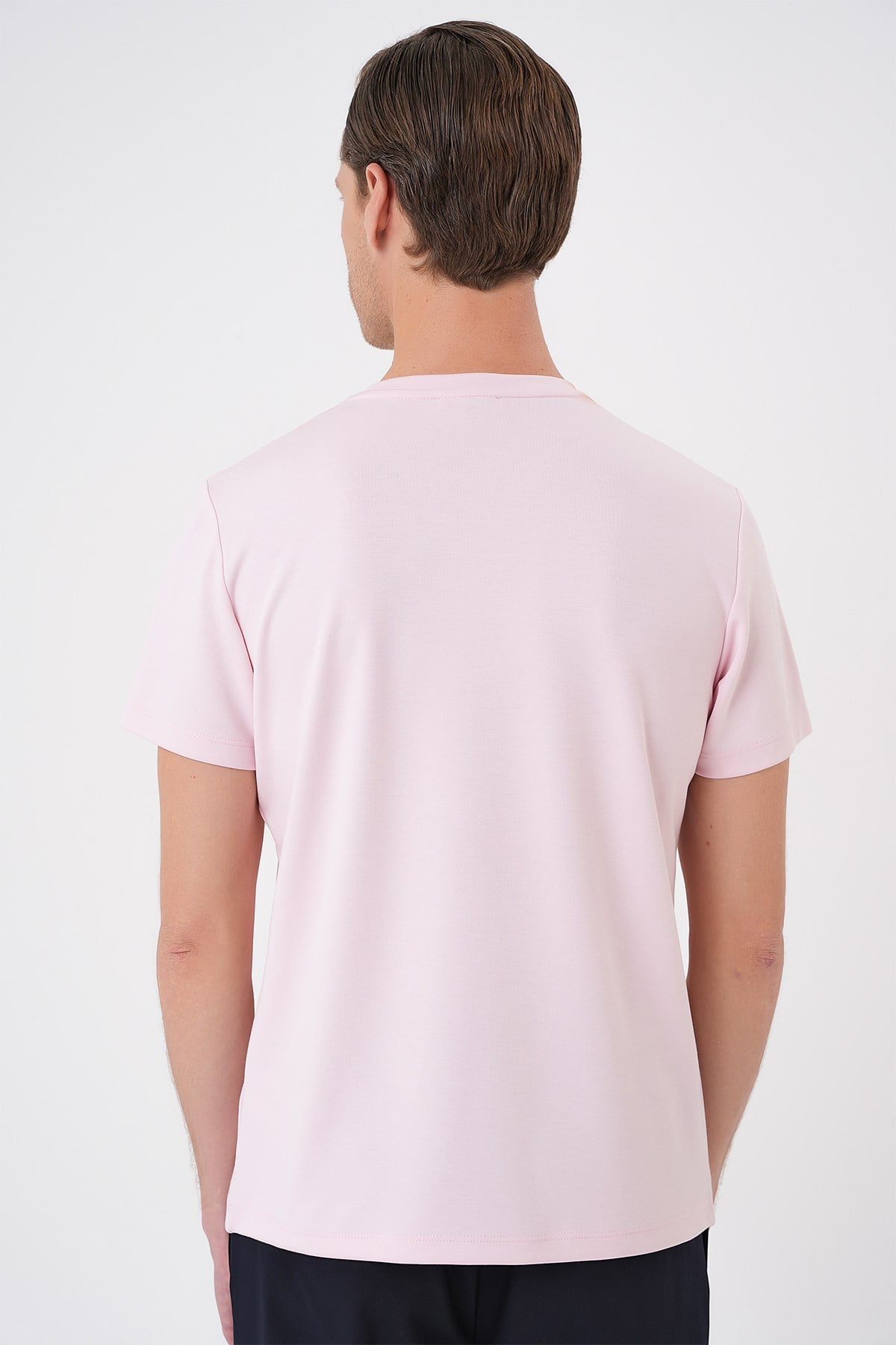 Comfort Fit Bisiklet Yaka %97 Esnek Pamuklu Pembe Tişört TS 885