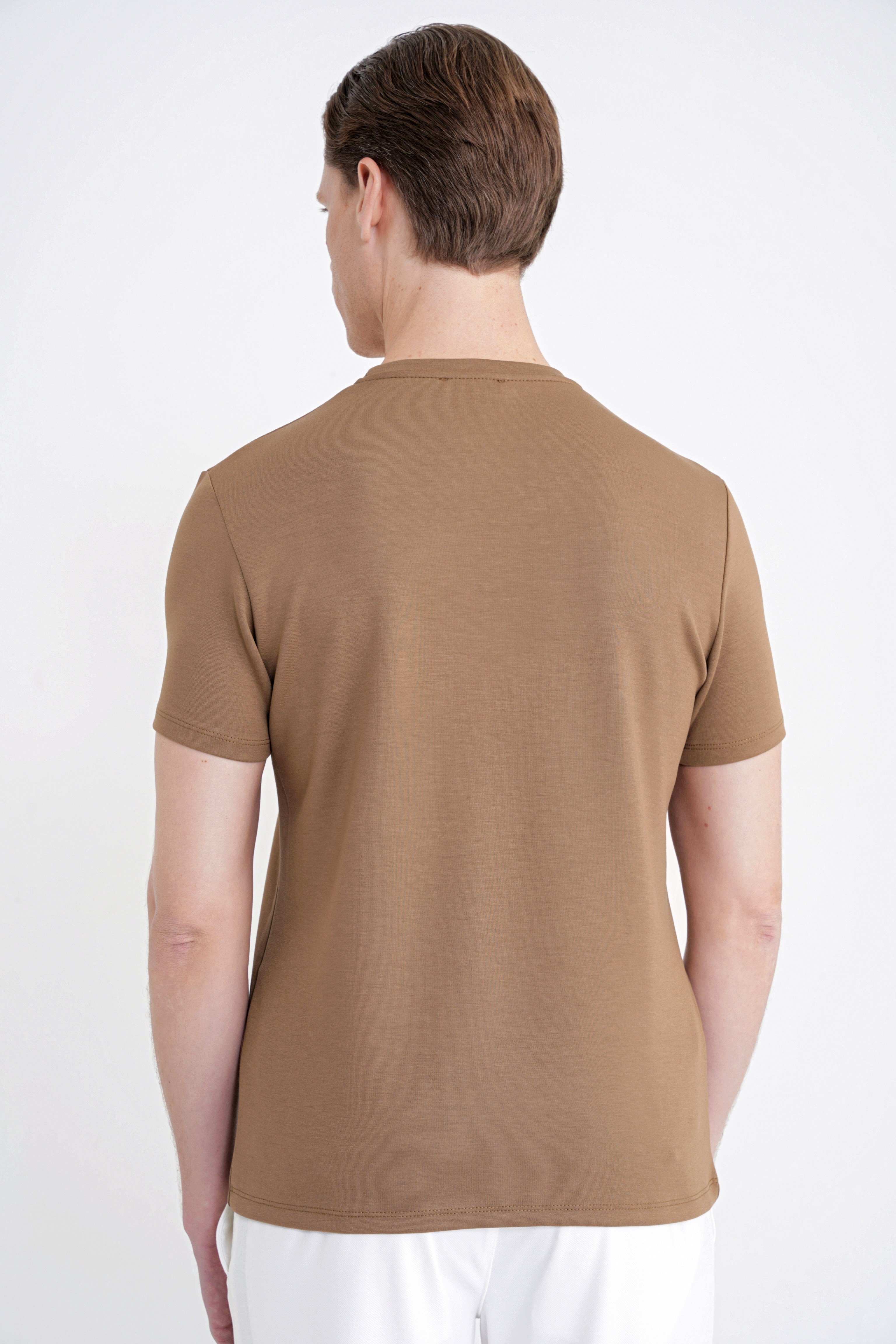 Comfort Fit Bisiklet Yaka %97 Esnek Pamuklu Vizon Tişört TS 885