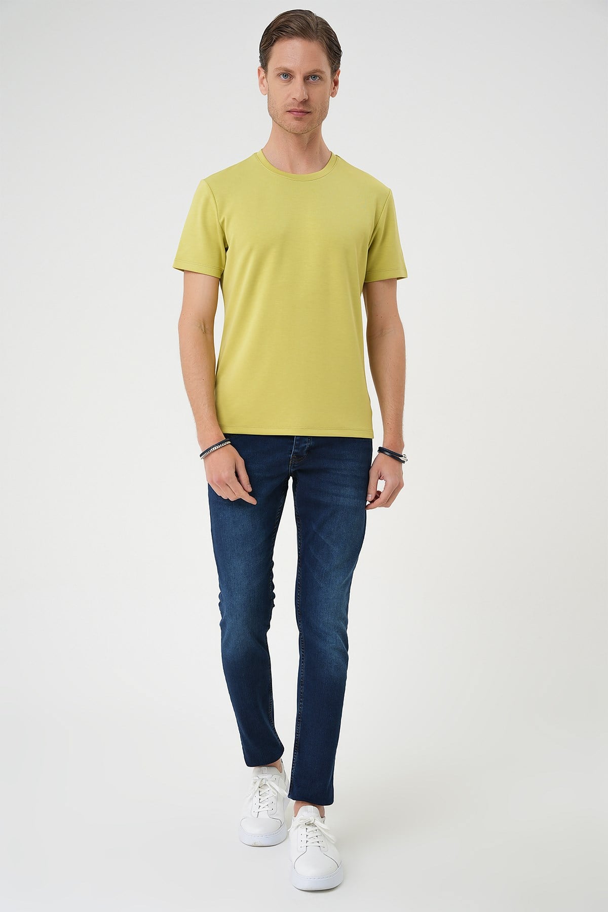 Comfort Fit Bisiklet Yaka %97 Esnek Pamuklu Limon Tişört TS 885