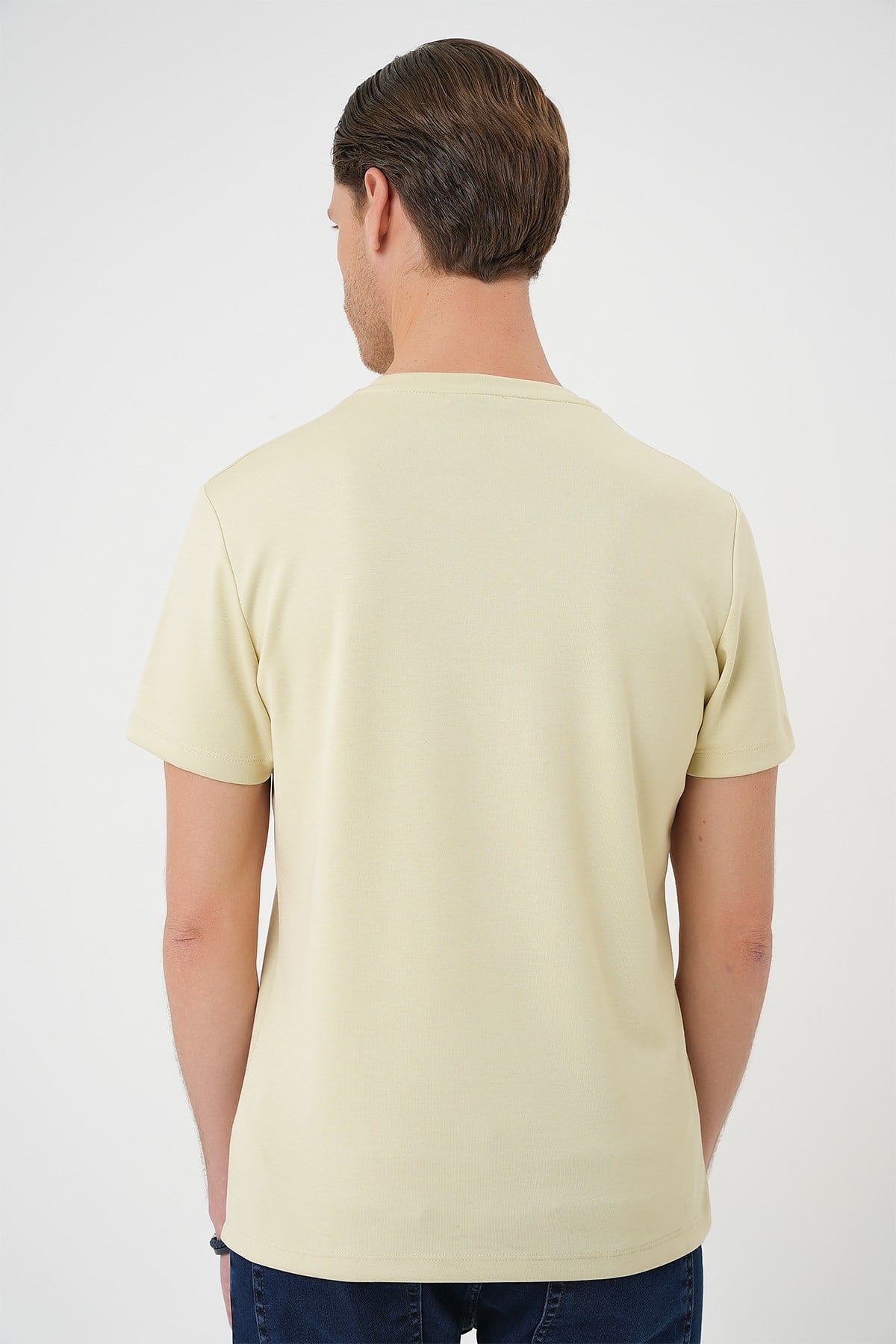 Comfort Fit Bisiklet Yaka %97 Esnek Pamuklu Su Yeşili Tişört TS 885