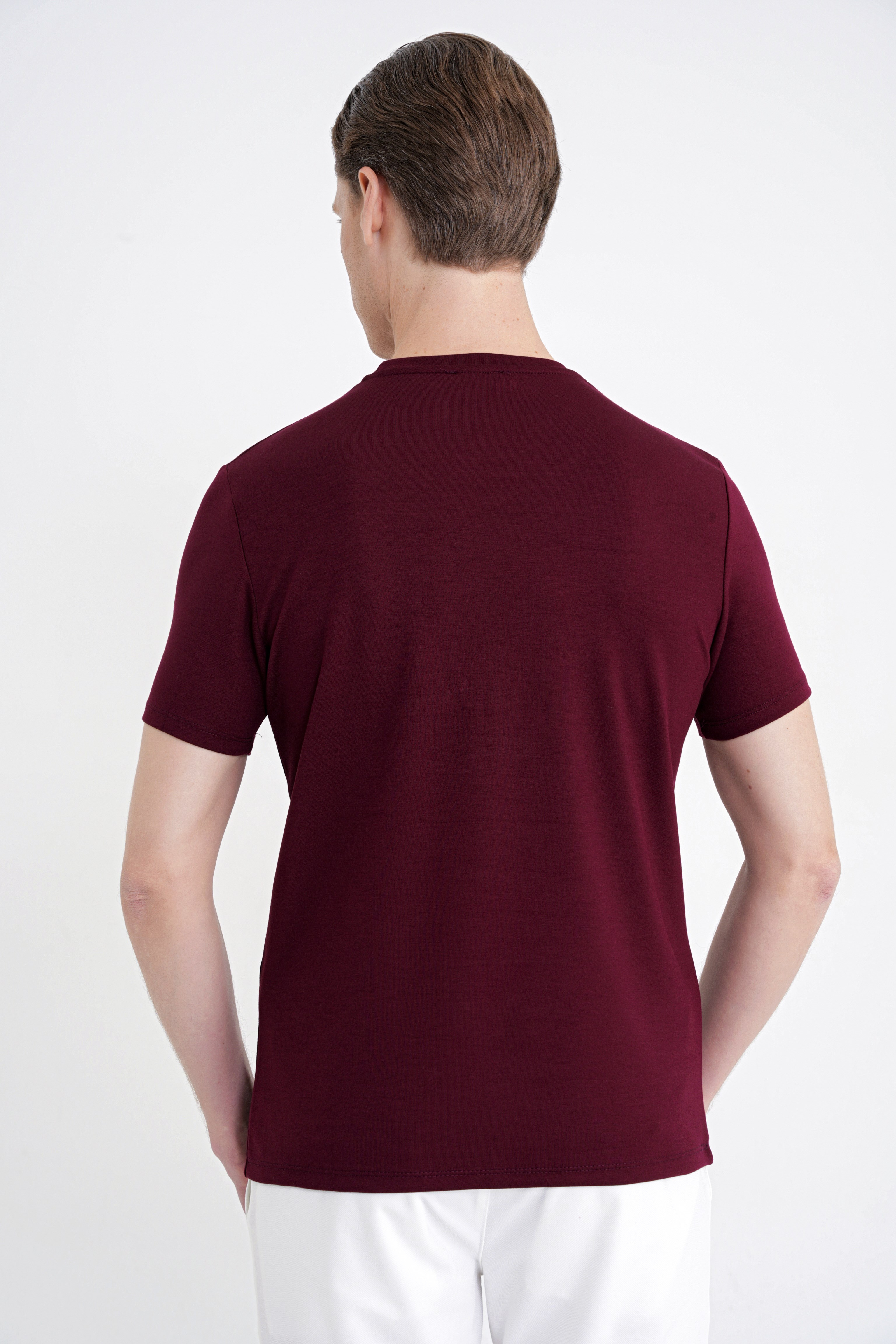Comfort Fit Bisiklet Yaka %97 Esnek Pamuklu Bordo Tişört TS 885