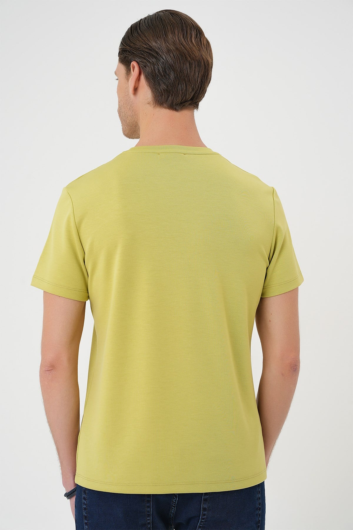 Comfort Fit Bisiklet Yaka %97 Esnek Pamuklu Limon Tişört TS 885