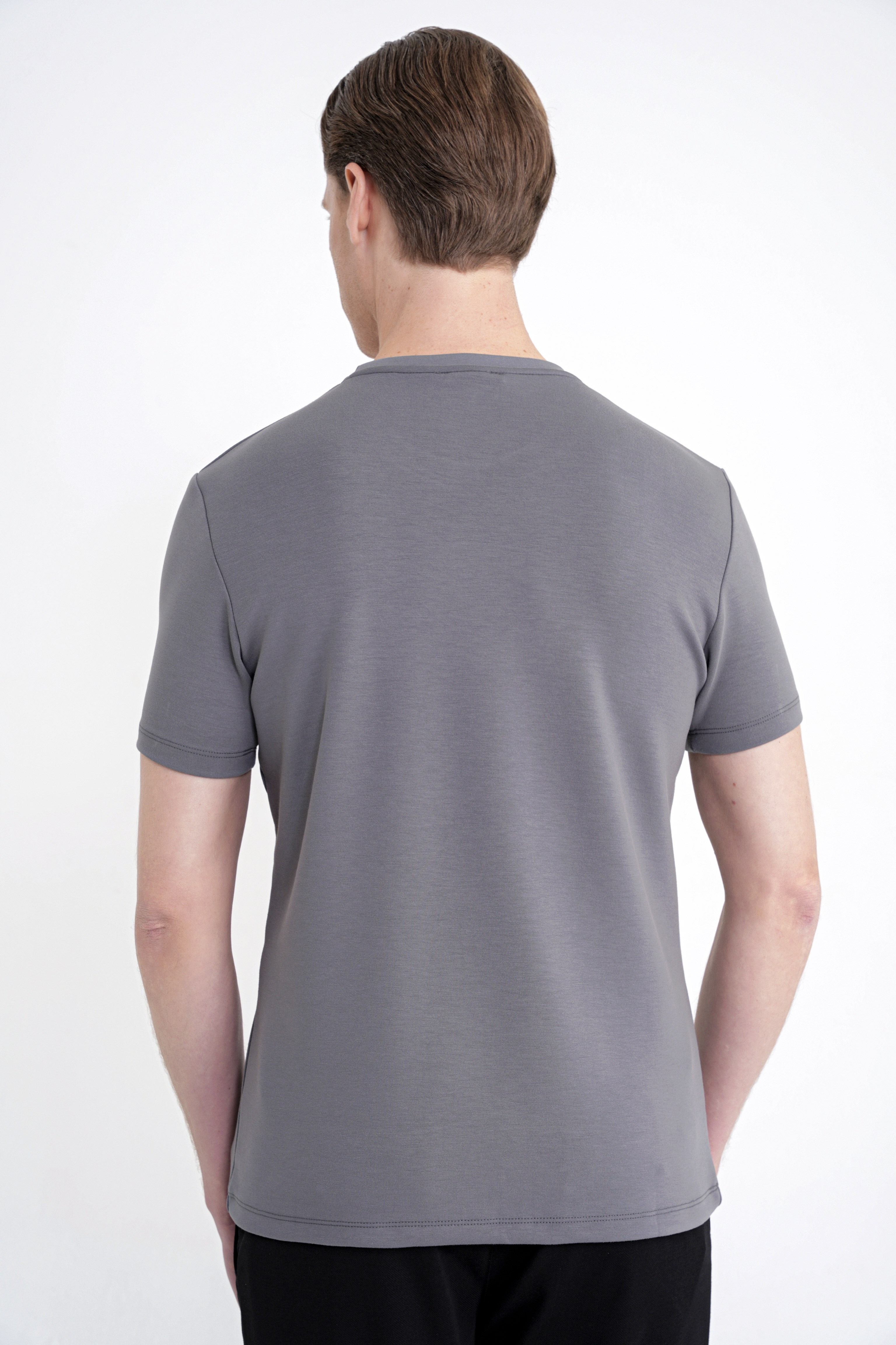 Comfort Fit Bisiklet Yaka %97 Esnek Pamuklu Antrasit Tişört TS 885