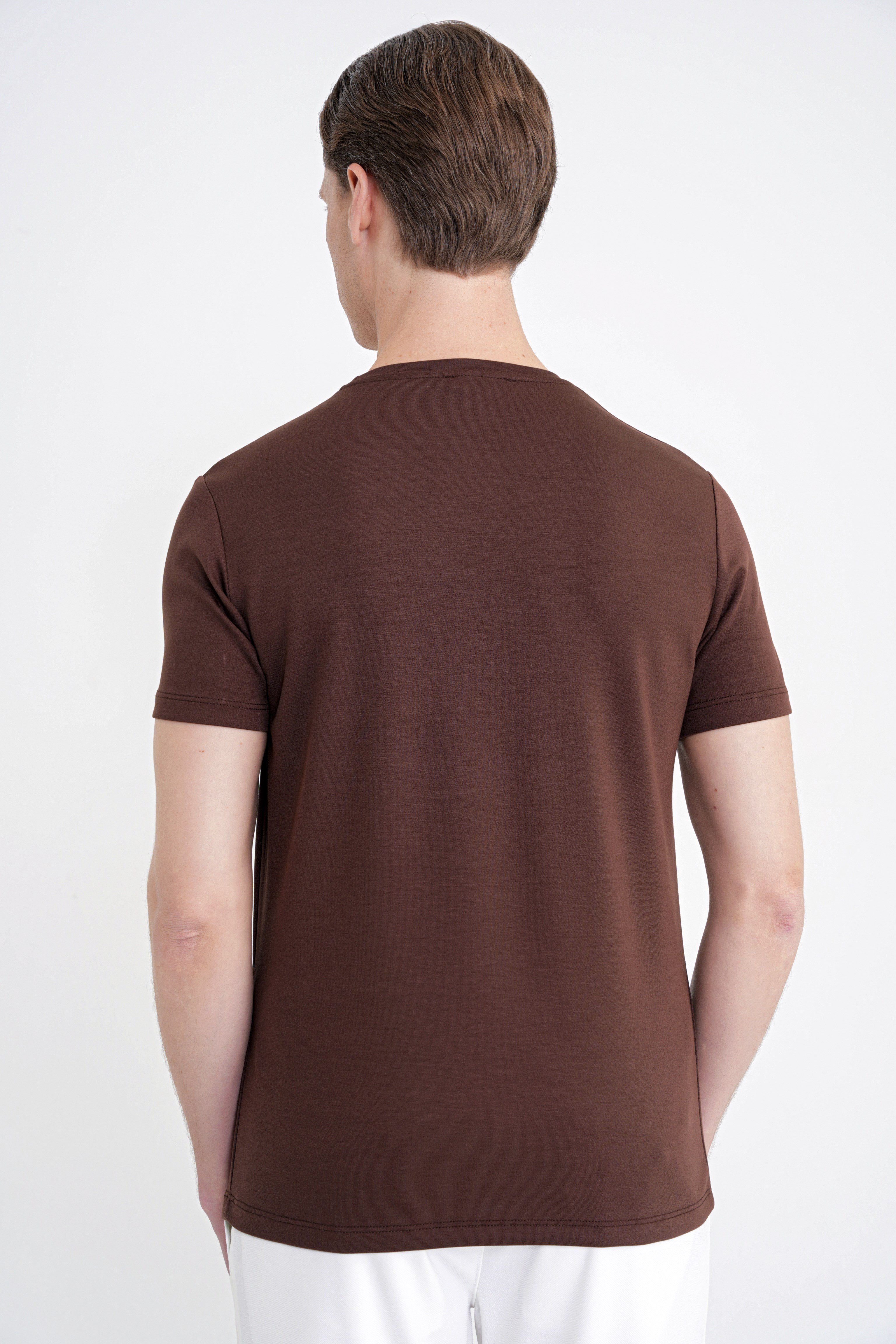 Comfort Fit Bisiklet Yaka %97 Esnek Pamuklu Kakao Tişört TS 885