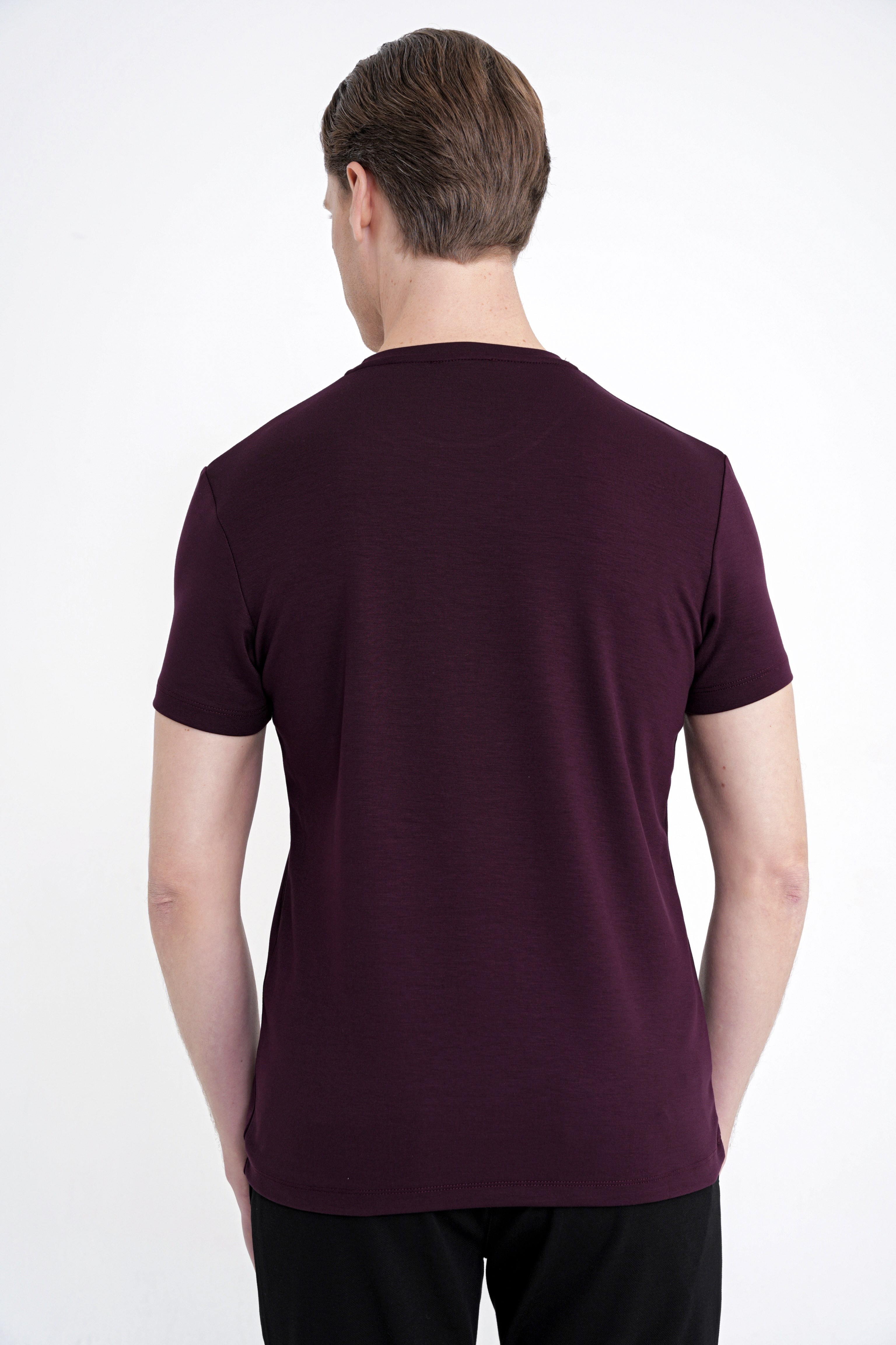 Comfort Fit Bisiklet Yaka %97 Esnek Pamuklu Mürdüm Tişört TS 885