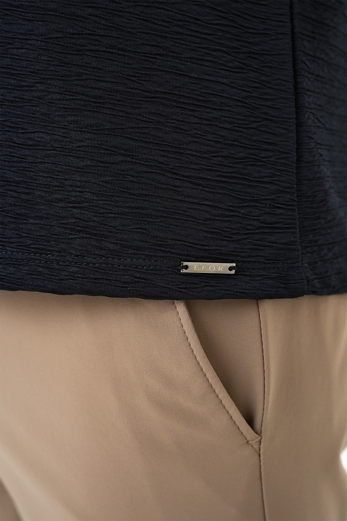 Comfort Fit Bisiklet Yaka Armürlü Dokulu Lacivert Tişört TS 896