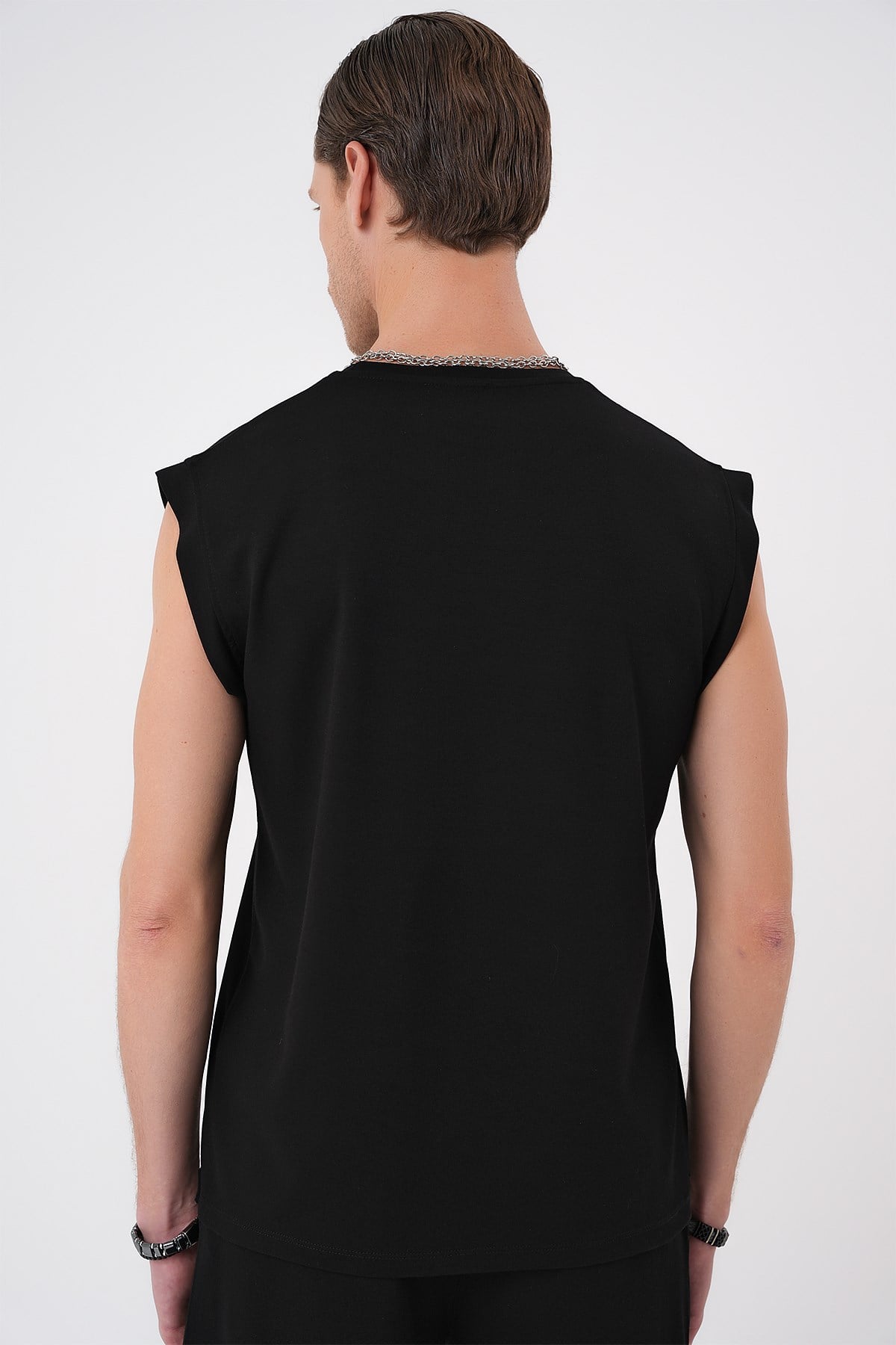 Comfort Fit Bisiklet Yaka Esnek Pamuk Kolsuz Spor Siyah Tişört TS 898