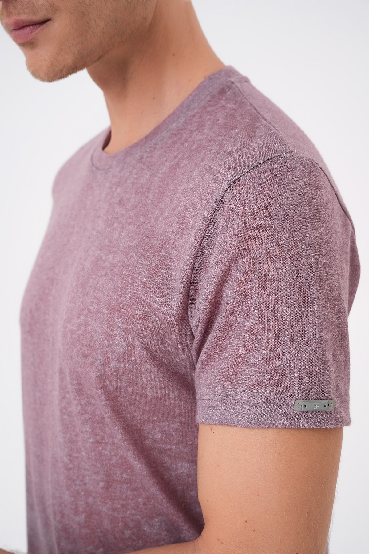 Comfort Fit Bisiklet Yaka Keten Karışımlı Gül Kurusu Tişört TS 902