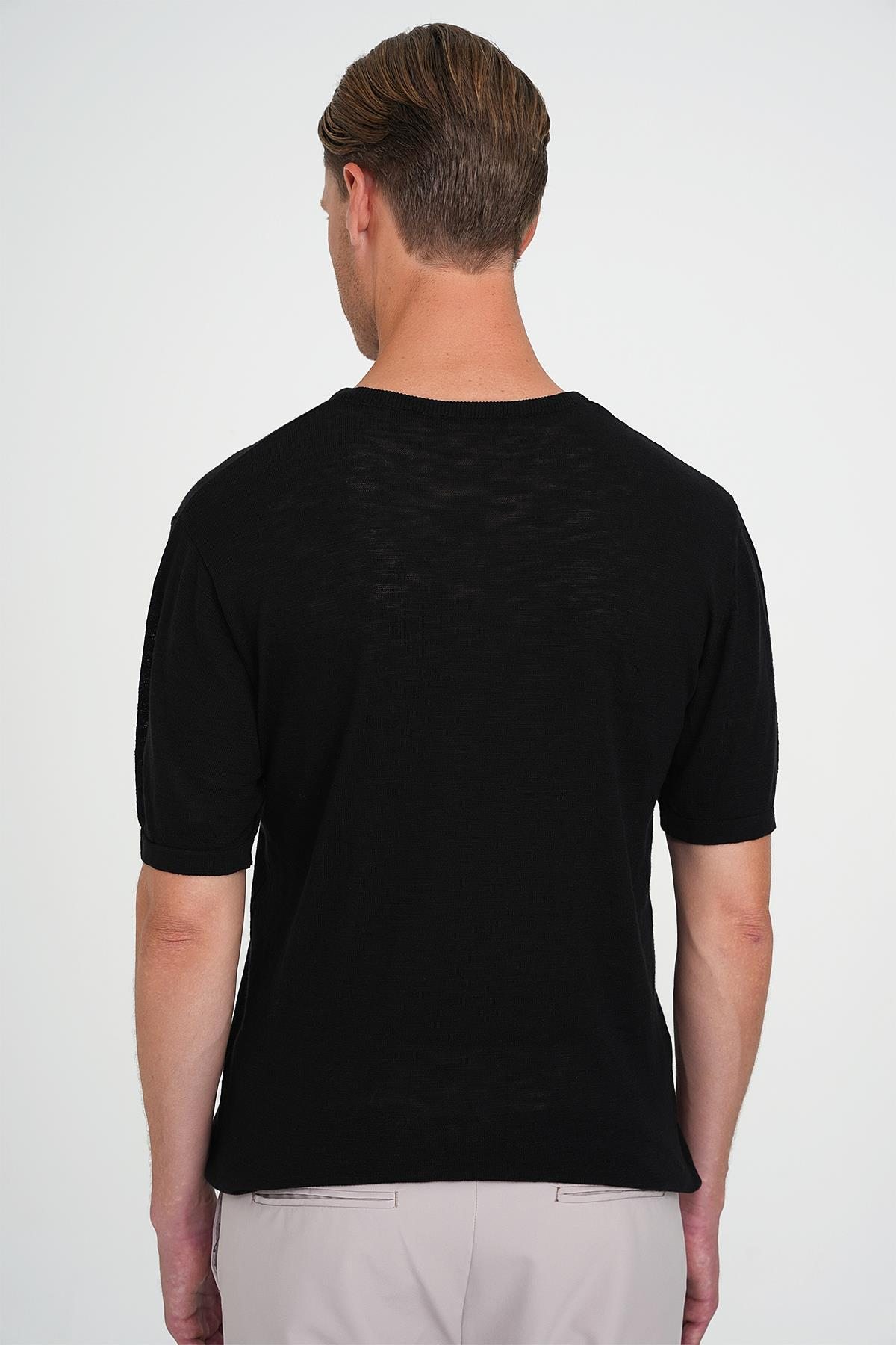 Comfort Fit Bisiklet Yaka Kısa Kol Spor Siyah Triko Tr 881
