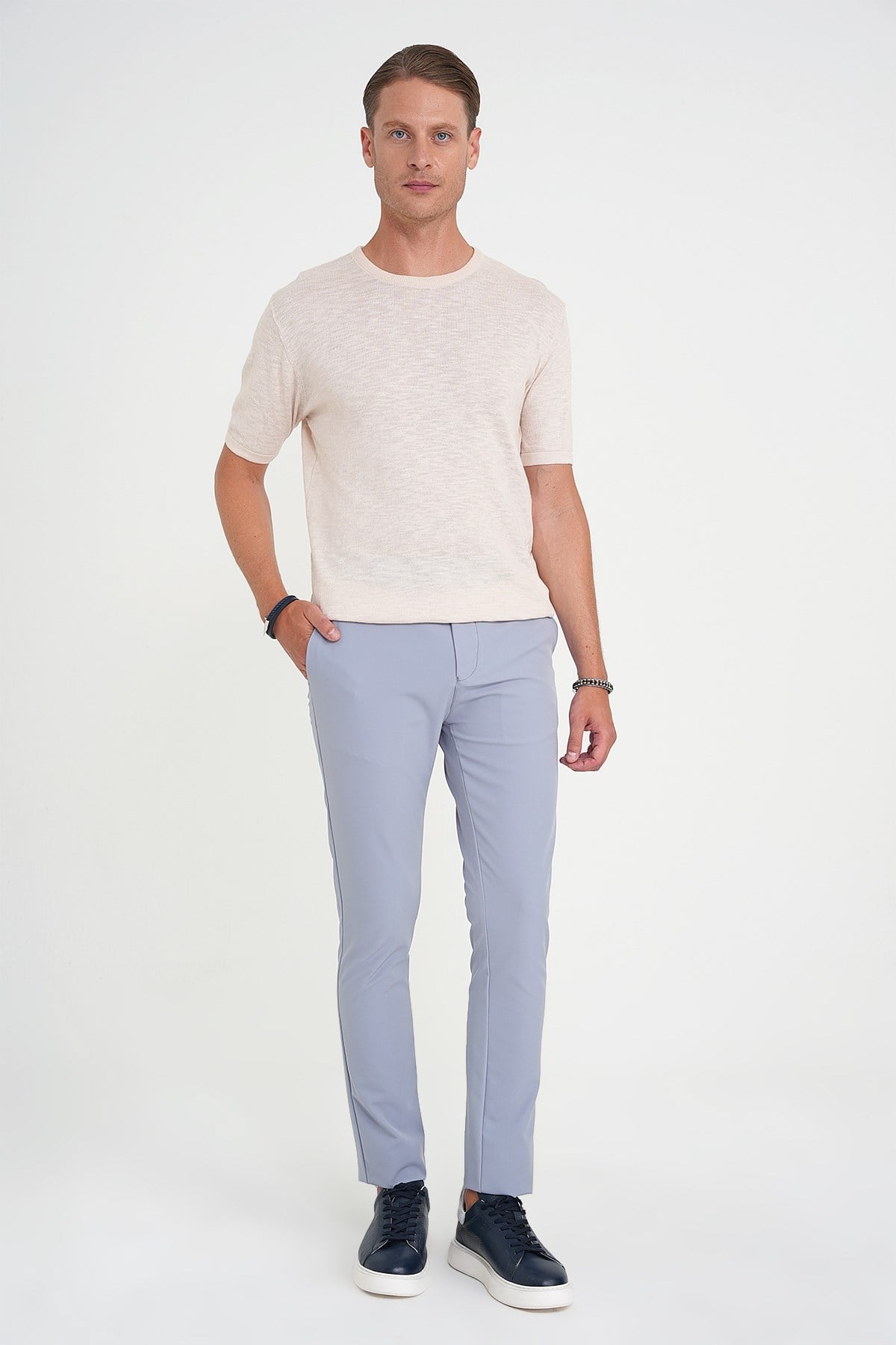 Comfort Fit Bisiklet Yaka Kısa Kol Spor Bej Triko Tr 881