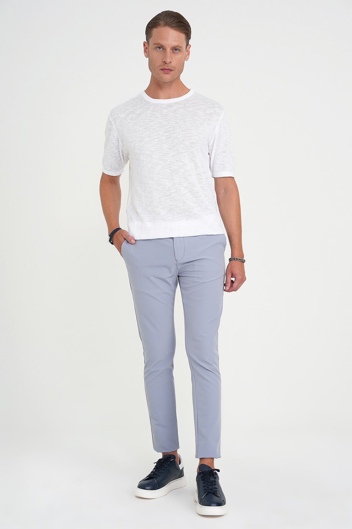Comfort Fit Bisiklet Yaka Kısa Kol Spor Beyaz Triko Tr 881