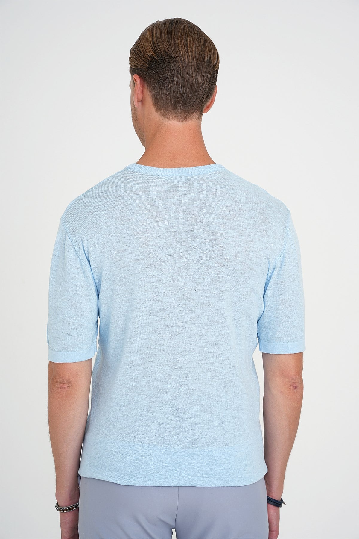Comfort Fit Bisiklet Yaka Kısa Kol Spor Mavi Triko Tr 881