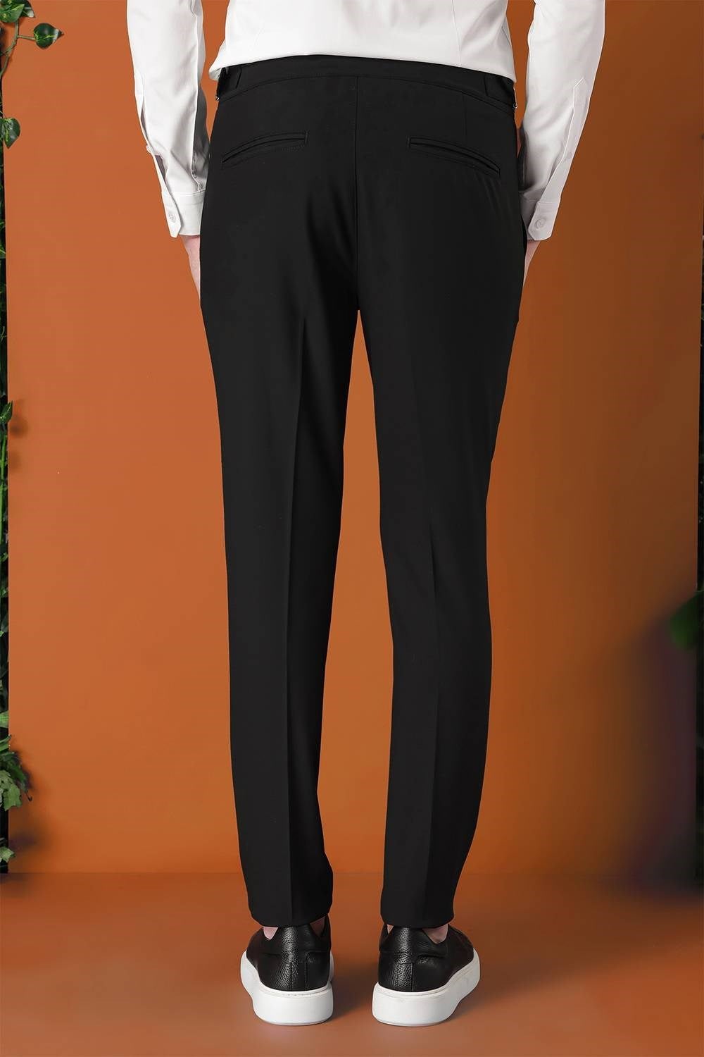 Comfort Fit Çift Pile Yandan Tokalı Yüksek Bel Casual Siyah Pantolon P 1153