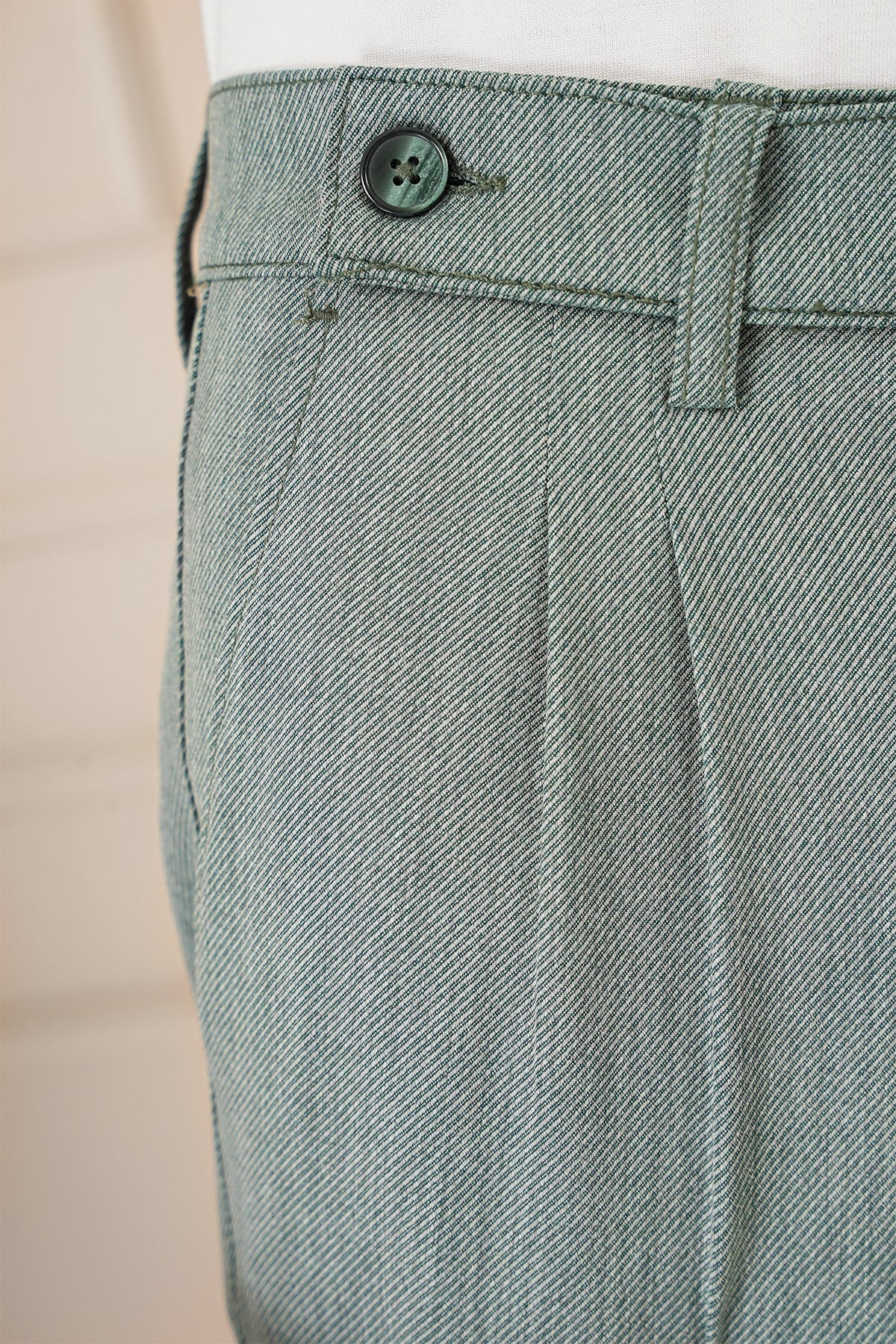 Comfort Fit Çift Pileli Dokulu Esnek Pamuklu Yeşil Pantolon P 1158