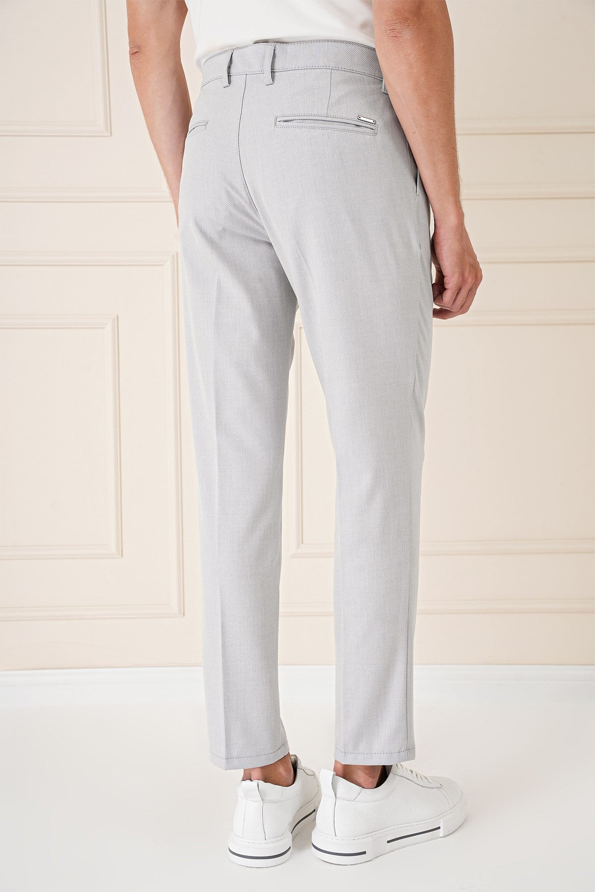 Comfort Fit Çift Pileli Dokulu Esnek Pamuklu Gri Mavi Pantolon P 1158