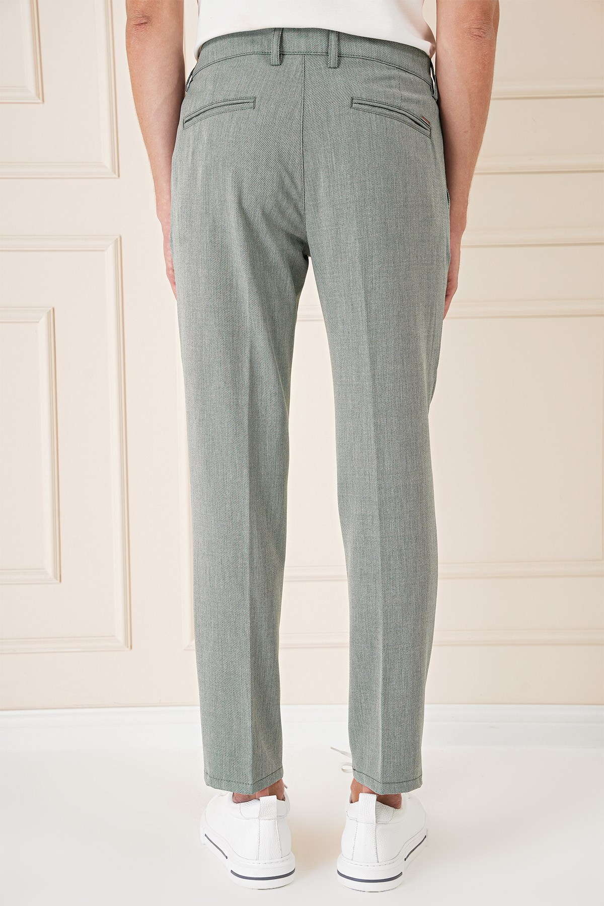 Comfort Fit Çift Pileli Dokulu Esnek Pamuklu Yeşil Pantolon P 1158