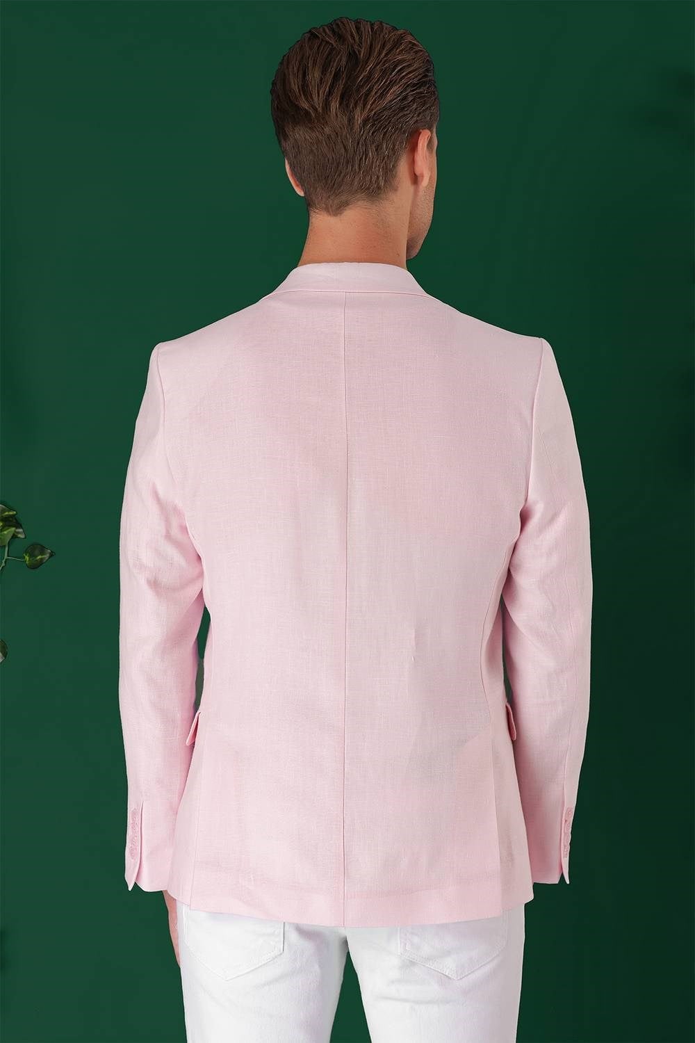 Comfort Fit Çift Yırtmaç %100 Keten Casual Pembe Ceket C 668