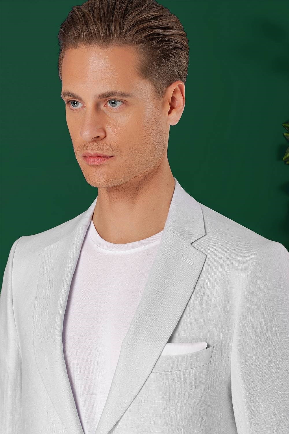 Comfort Fit Çift Yırtmaç %100 Keten Casual Mavi Ceket C 668