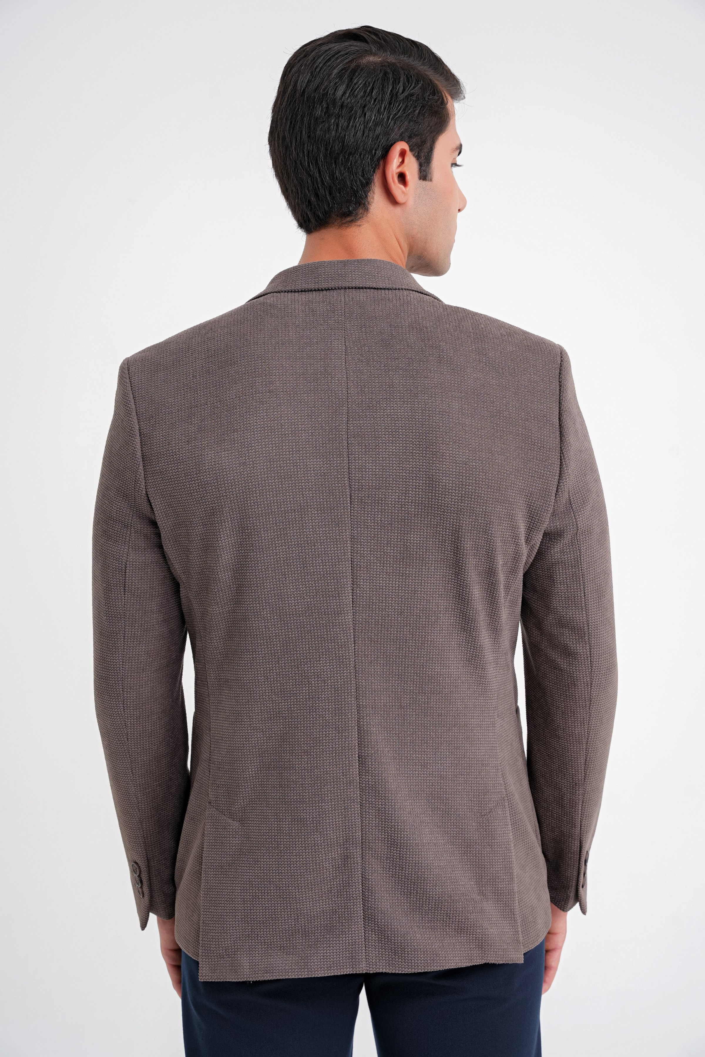 Comfort Fit Çift Yırtmaç Armürlü Esnek Pamuklu Vizon Ceket C 723