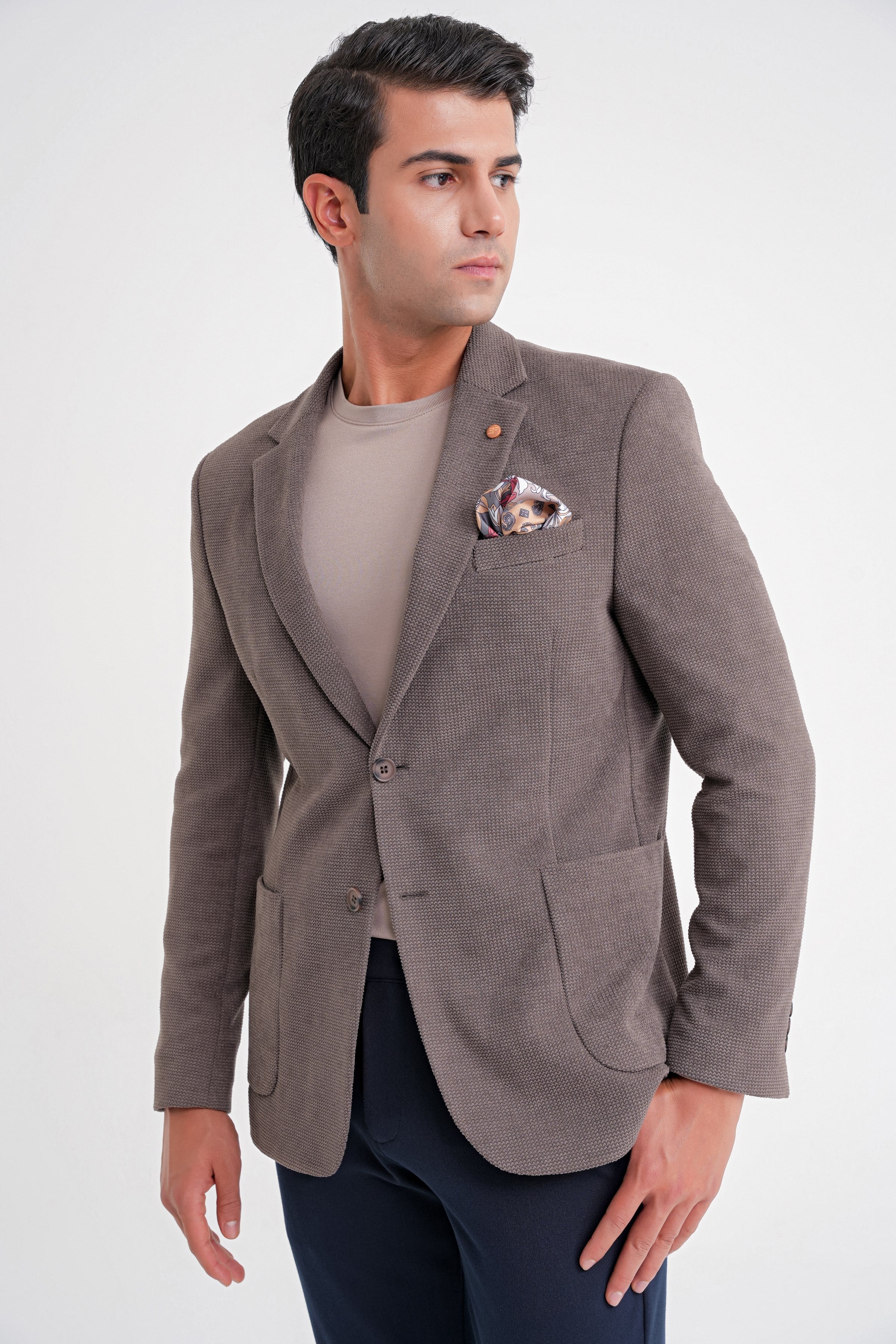 Comfort Fit Çift Yırtmaç Armürlü Esnek Pamuklu Vizon Ceket C 723