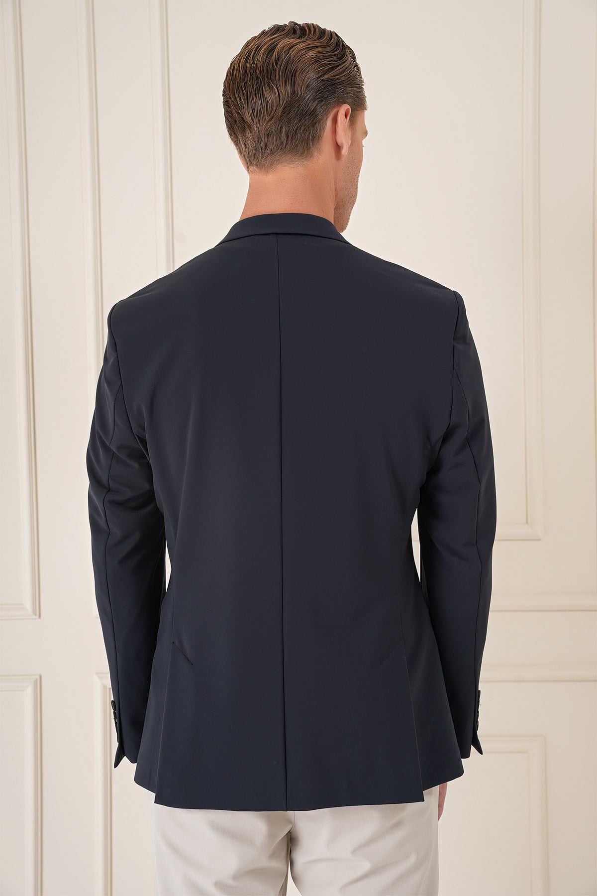 Comfort Fit Çift Yırtmaç Fleto Cep Esnek Pamuk Casual Lacivert Ceket C 675