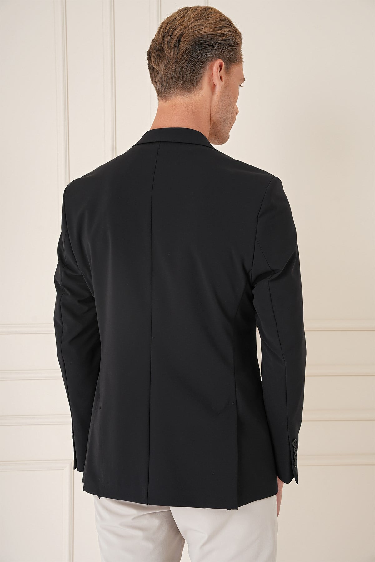 Comfort Fit Çift Yırtmaç Fleto Cep Esnek Pamuk Casual Siyah Ceket C 675
