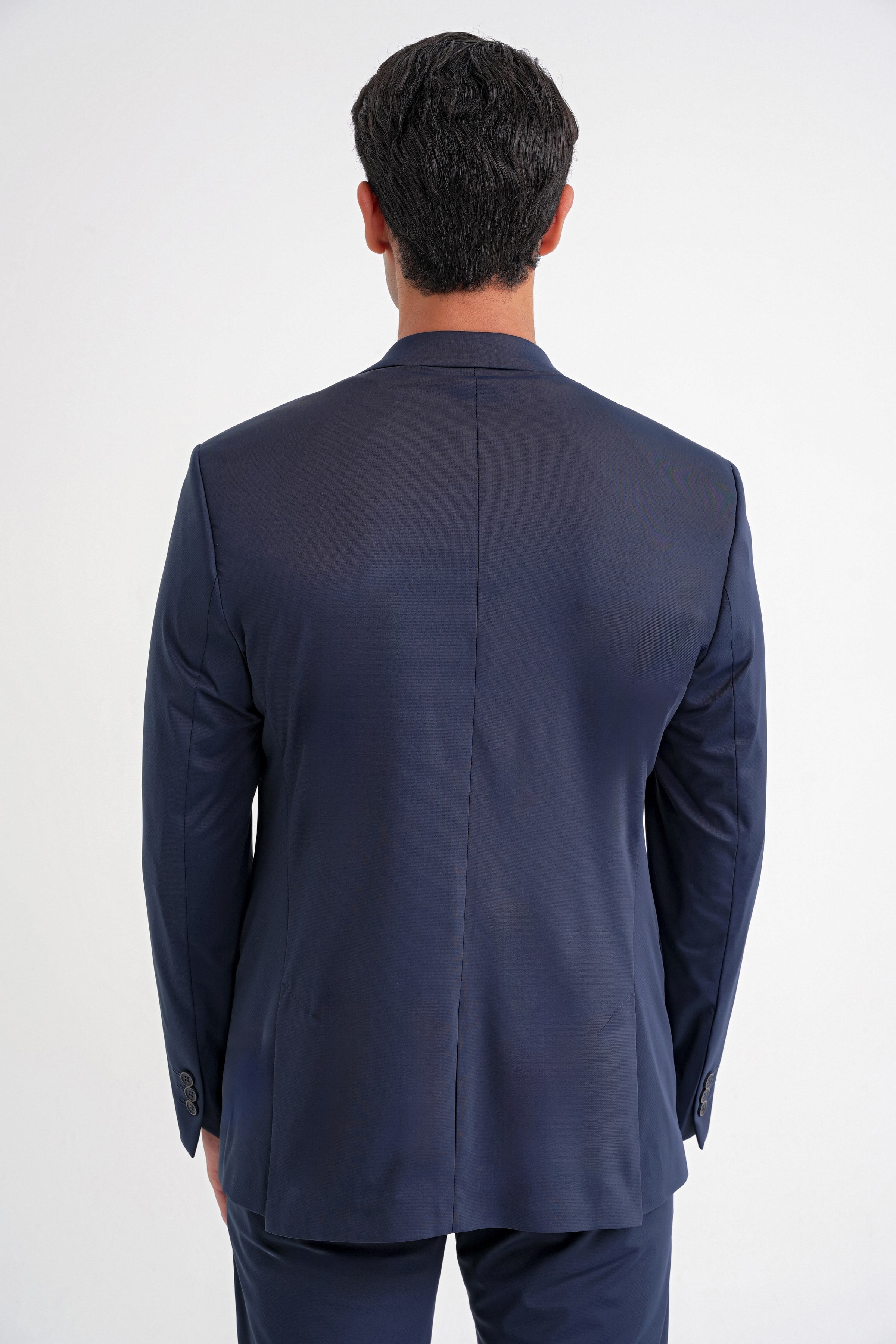 Comfort Fit Çift Yırtmaç Pamuk Karışım Dokulu Lacivert Blazer Ceket C 722