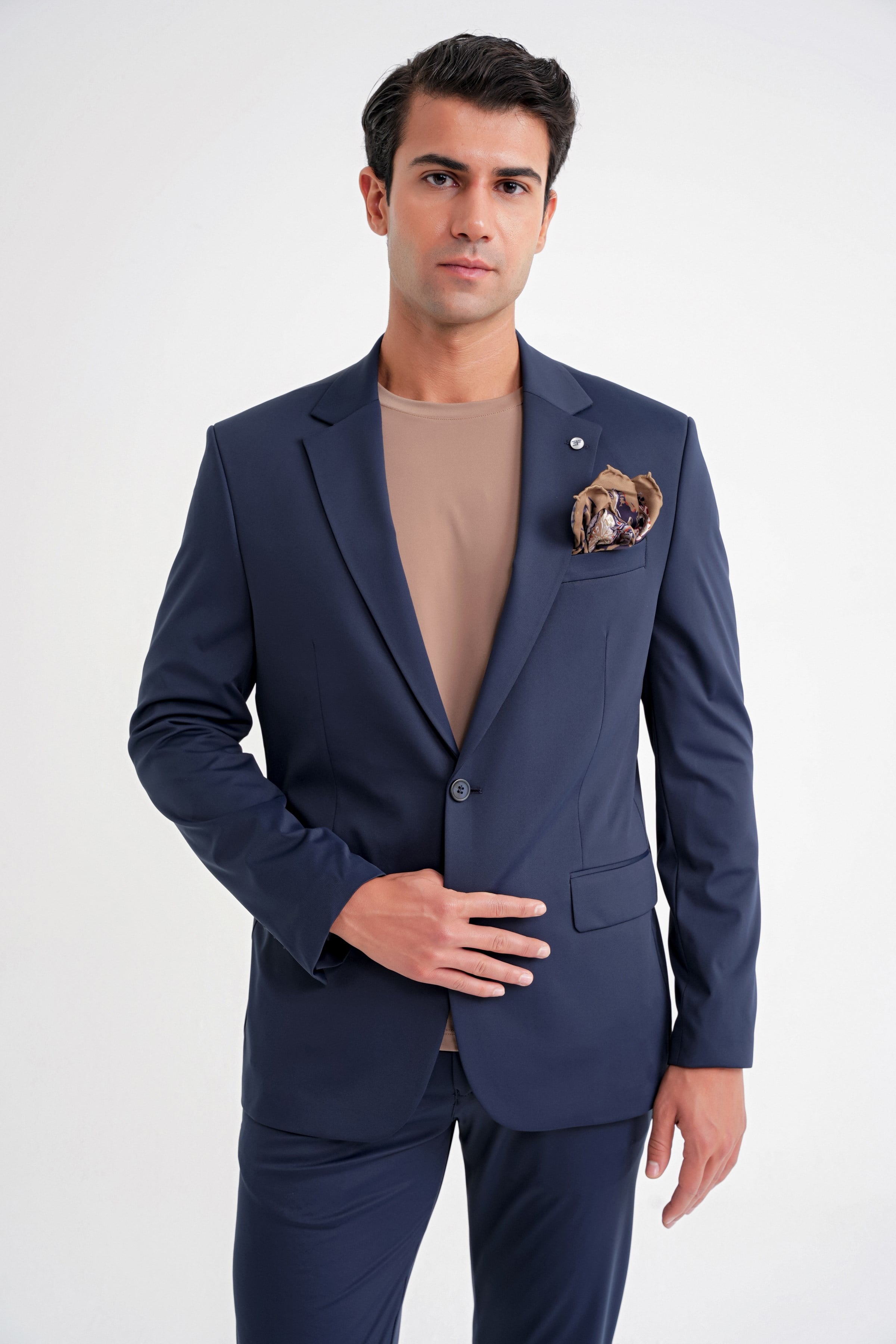 Comfort Fit Çift Yırtmaç Pamuk Karışım Dokulu Lacivert Blazer Ceket C 722