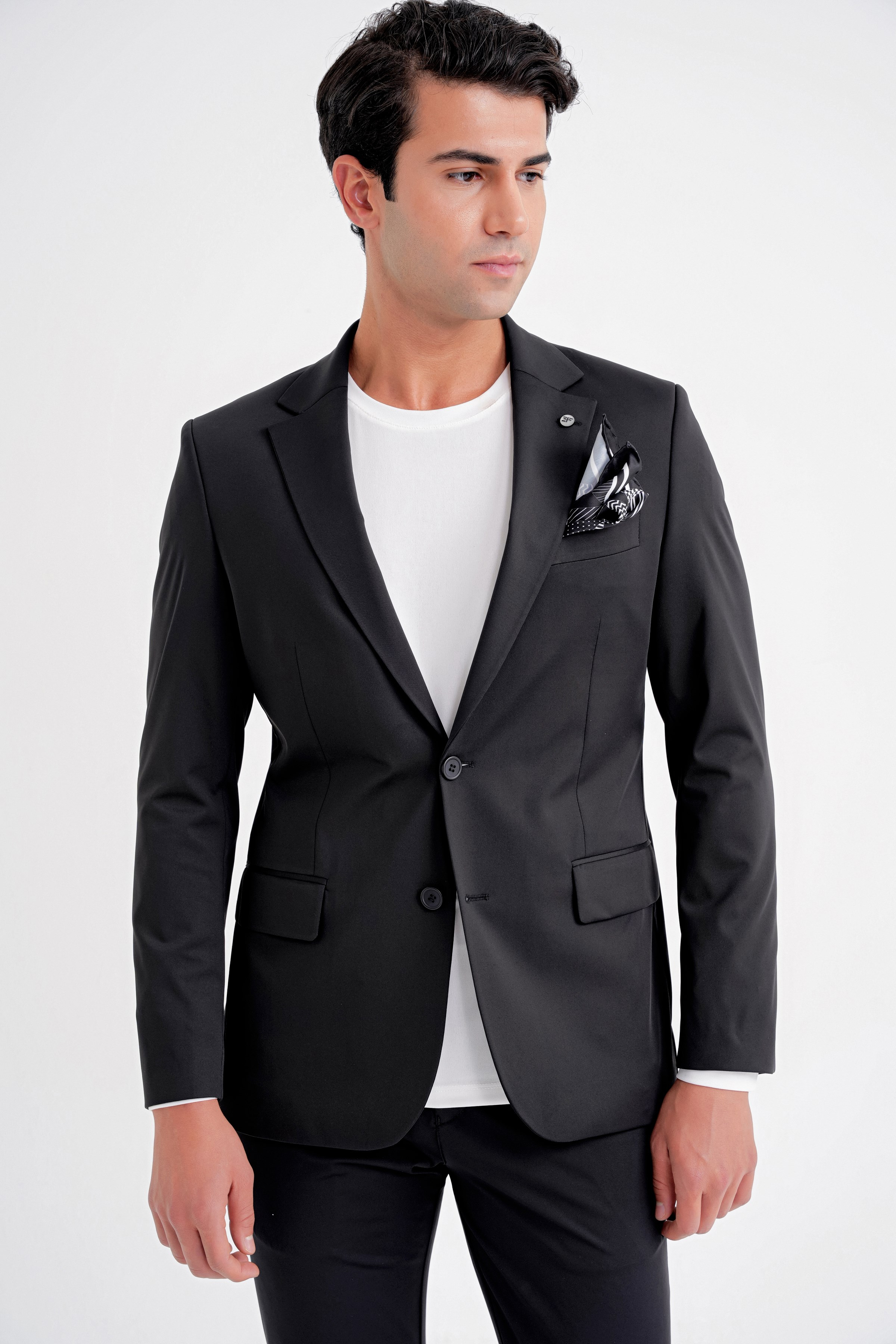 Comfort Fit Çift Yırtmaç Pamuk Karışım Dokulu Siyah Blazer Ceket C 722