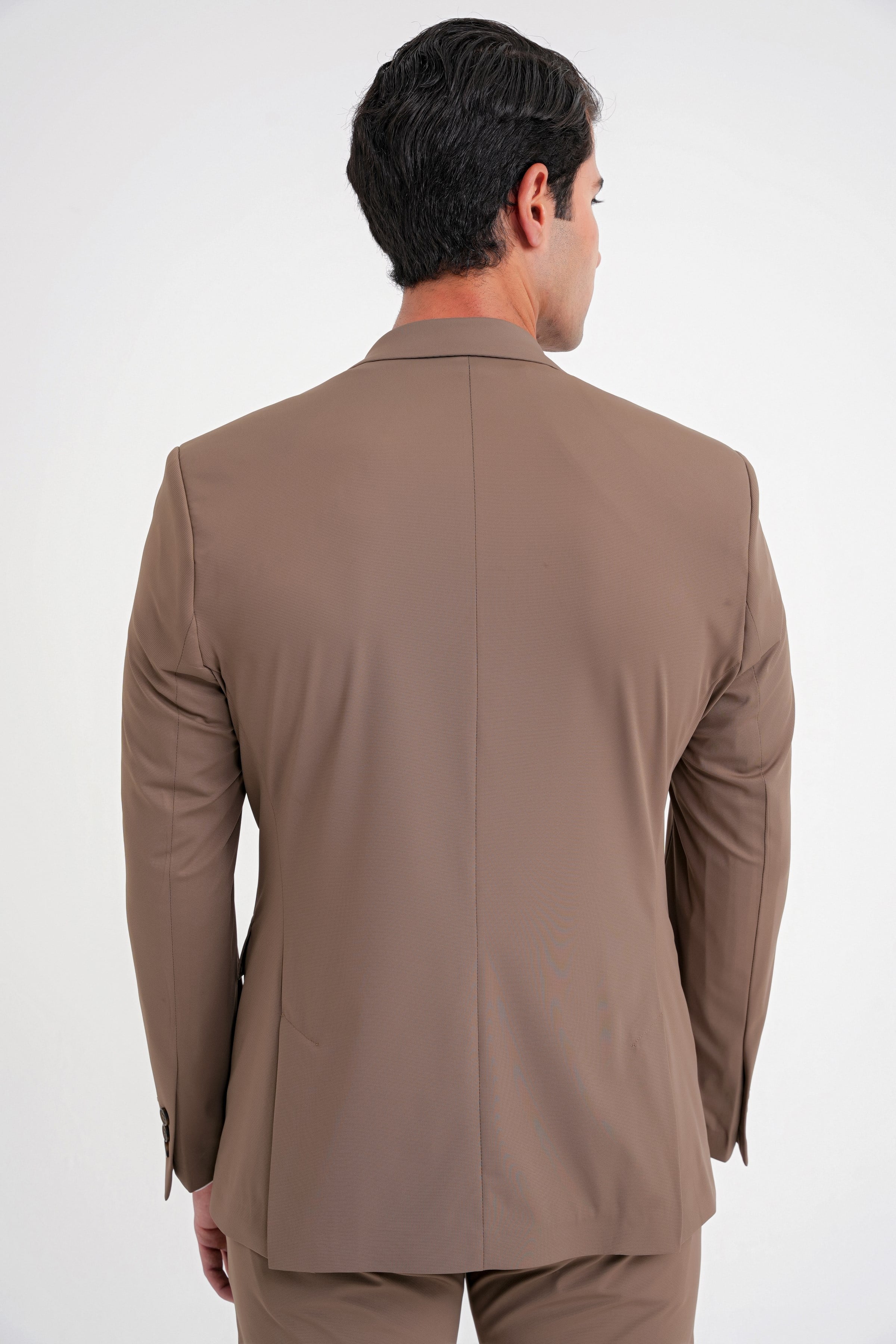 Comfort Fit Çift Yırtmaç Pamuk Karışım Dokulu Tütün Blazer Ceket C 722