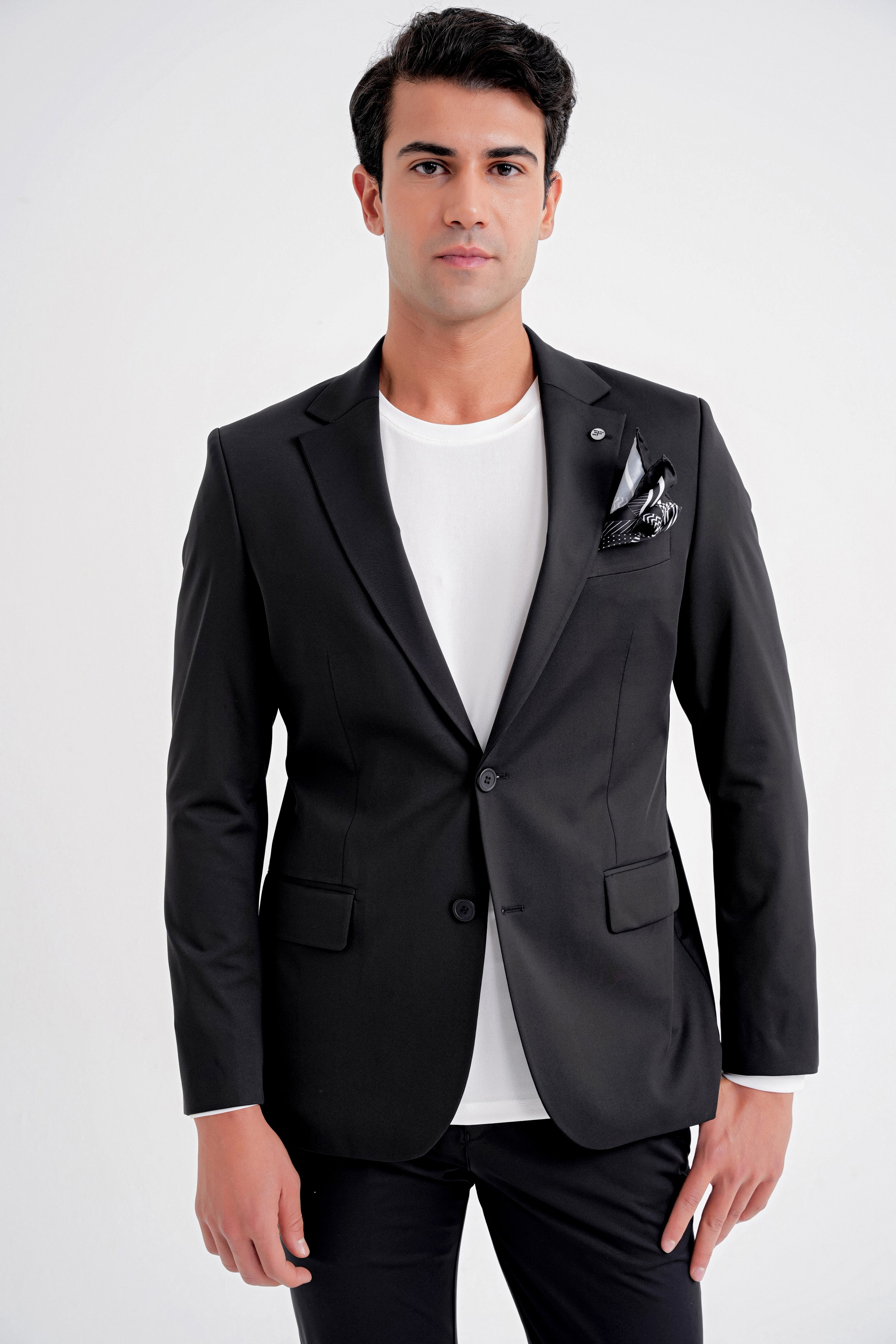 Comfort Fit Çift Yırtmaç Pamuk Karışım Dokulu Siyah Blazer Ceket C 722