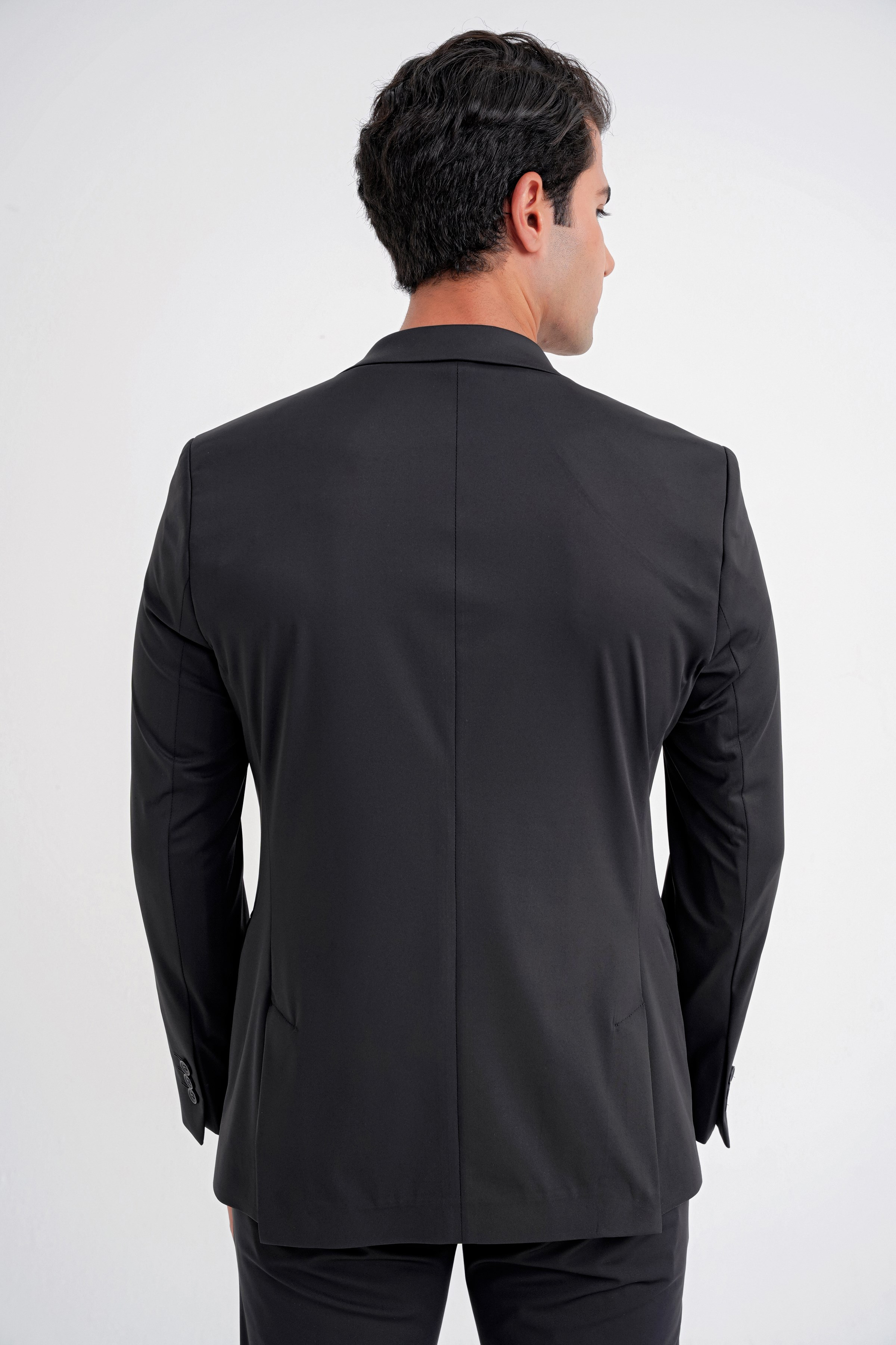 Comfort Fit Çift Yırtmaç Pamuk Karışım Dokulu Siyah Blazer Ceket C 722