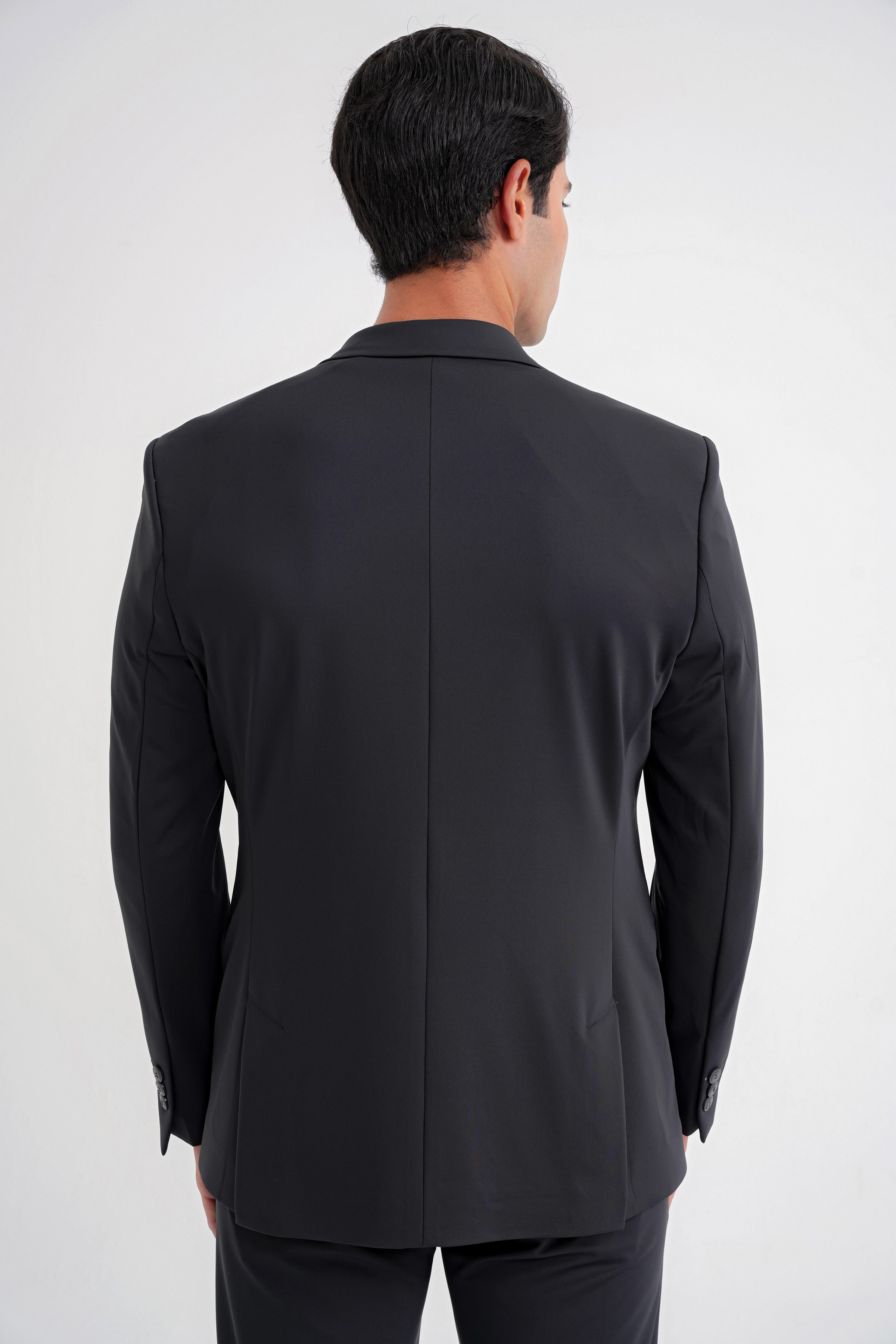 Comfort Fit Çift Yırtmaç Spandex Karışım Esnek Pamuklu Siyah Ceket C 727