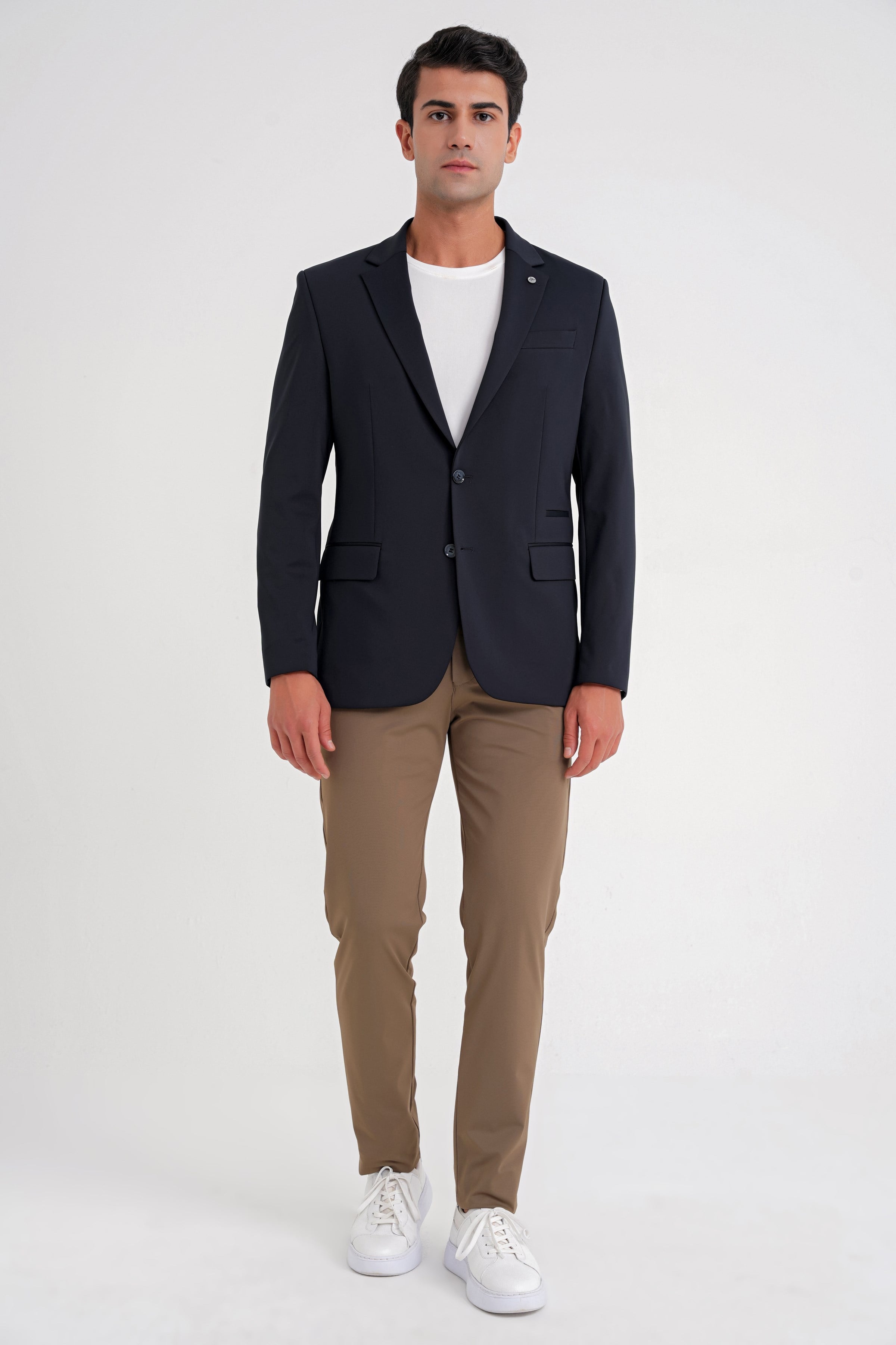 Comfort Fit Çift Yırtmaç Spandex Karışım Esnek Pamuklu Lacivert Ceket C 727