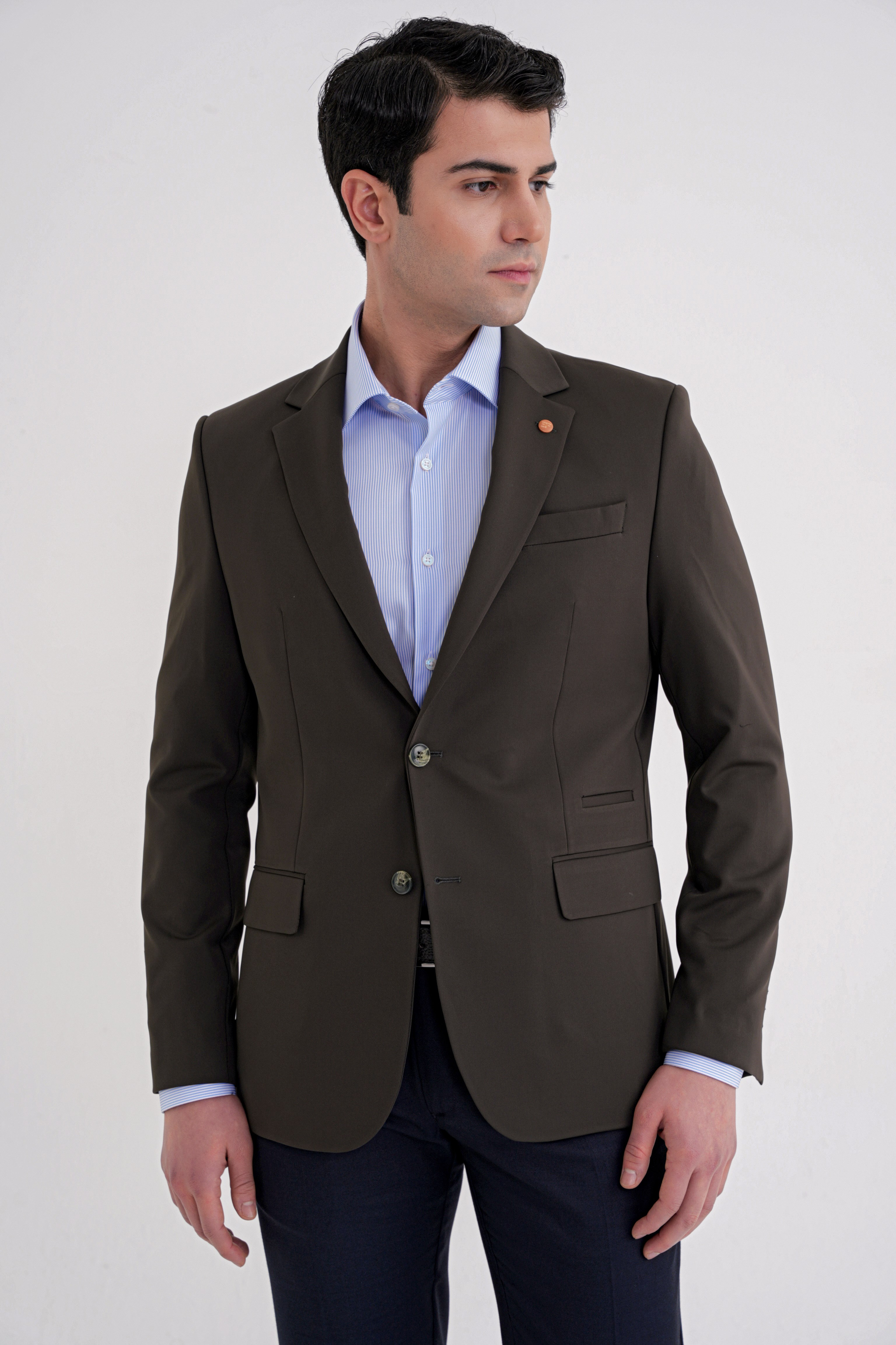 Comfort Fit Çift Yırtmaç Spandex Karışım Esnek Pamuklu Haki Ceket C 727