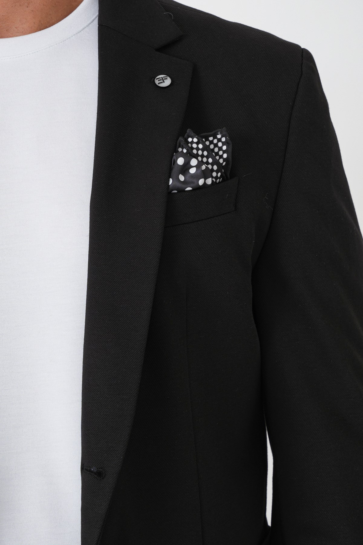 Comfort Fit Çift Yırtmaç Torba Cep Metal Düğmeli Siyah-1 Blazer Ceket C 734