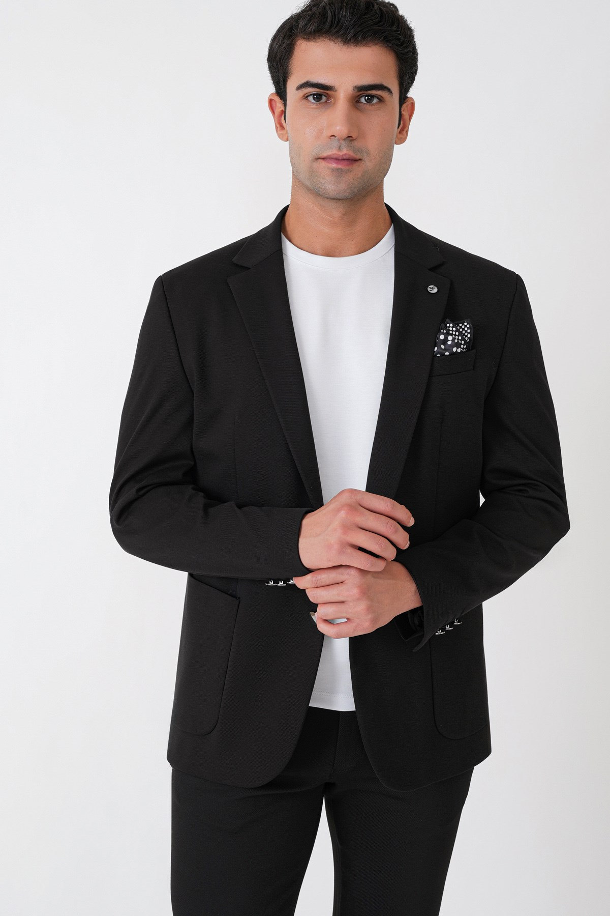 Comfort Fit Çift Yırtmaç Torba Cep Metal Düğmeli Siyah-1 Blazer Ceket C 734