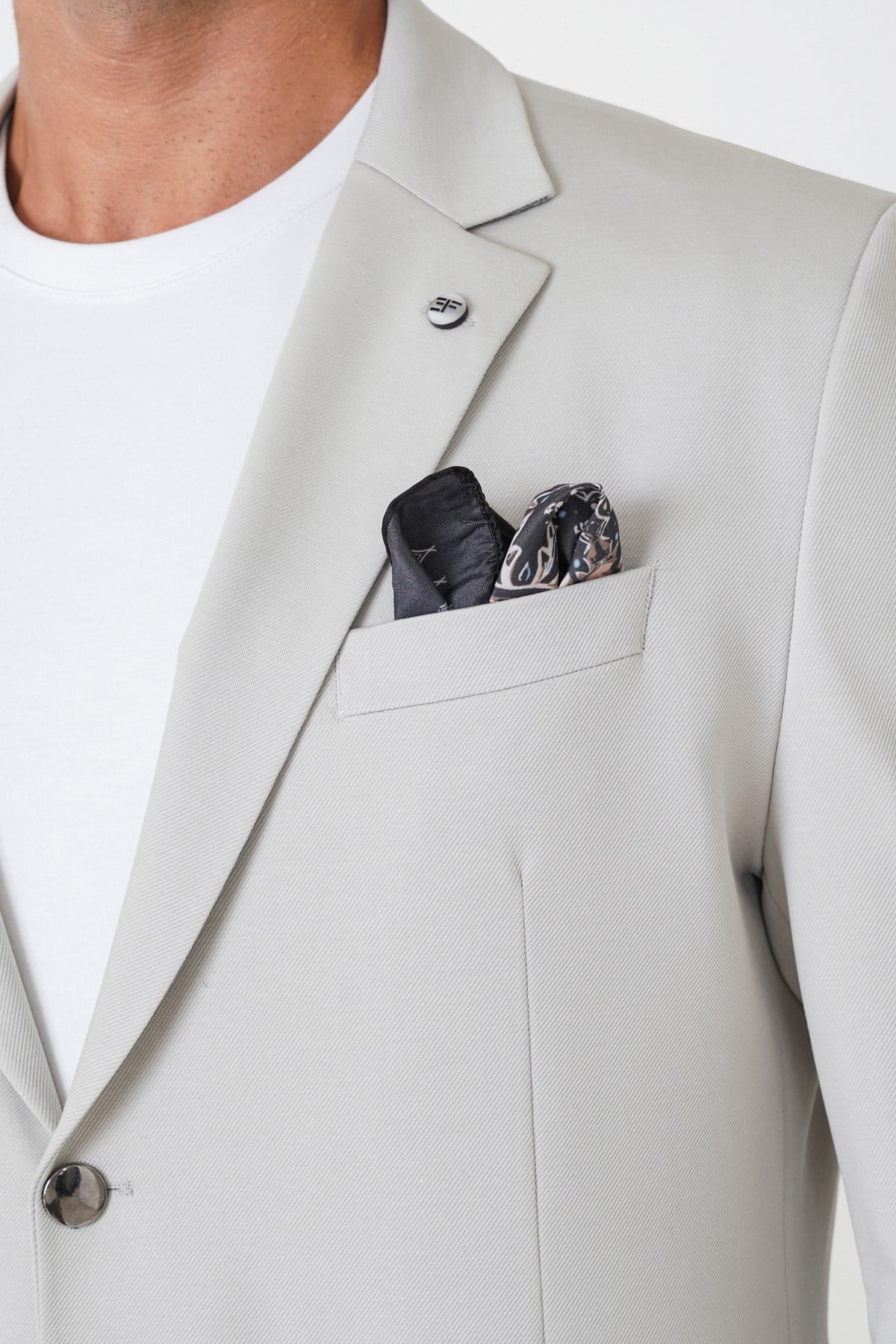 Comfort Fit Çift Yırtmaç Torba Cep Metal Düğmeli Gri Blazer Ceket C 734