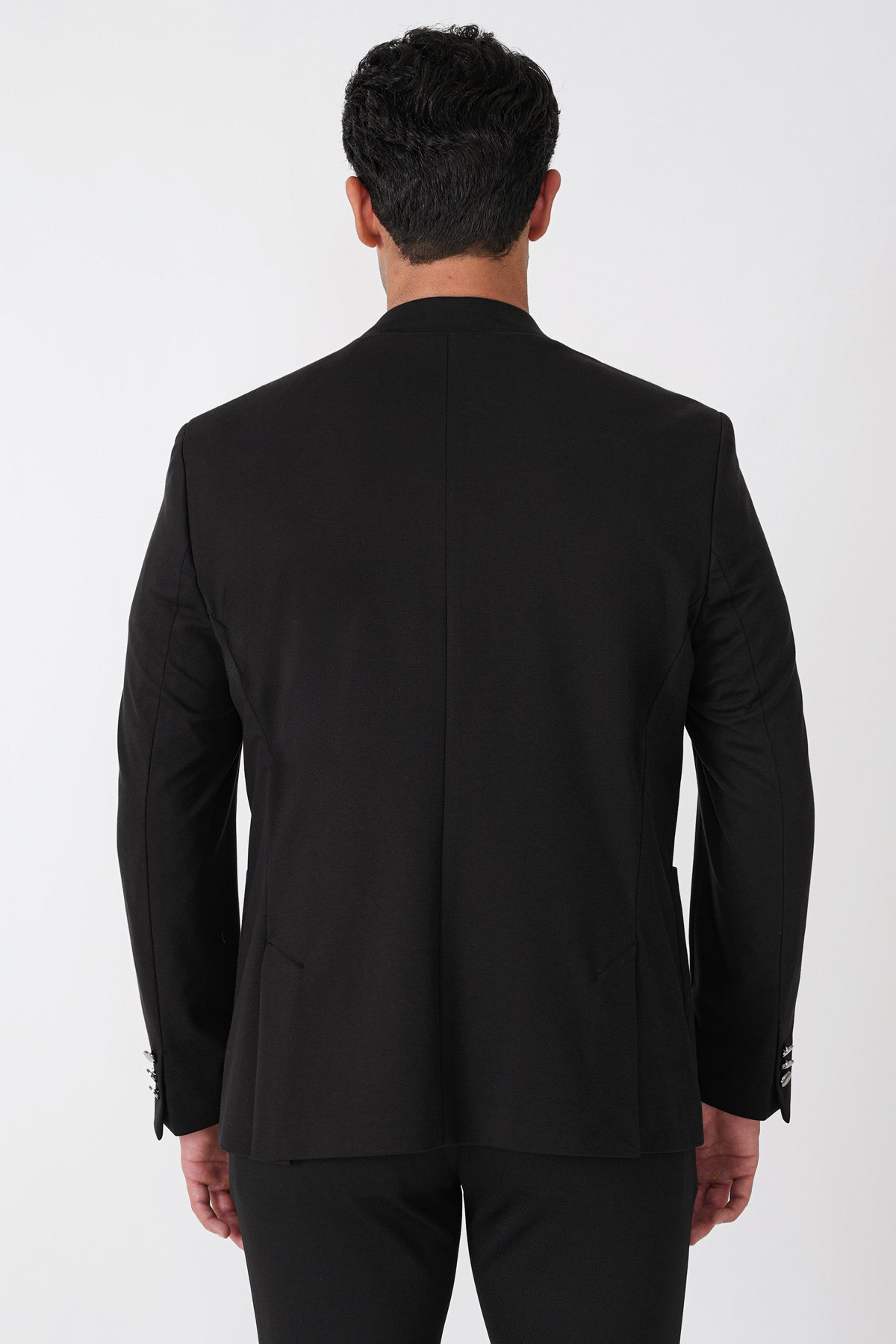 Comfort Fit Çift Yırtmaç Torba Cep Metal Düğmeli Siyah-1 Blazer Ceket C 734