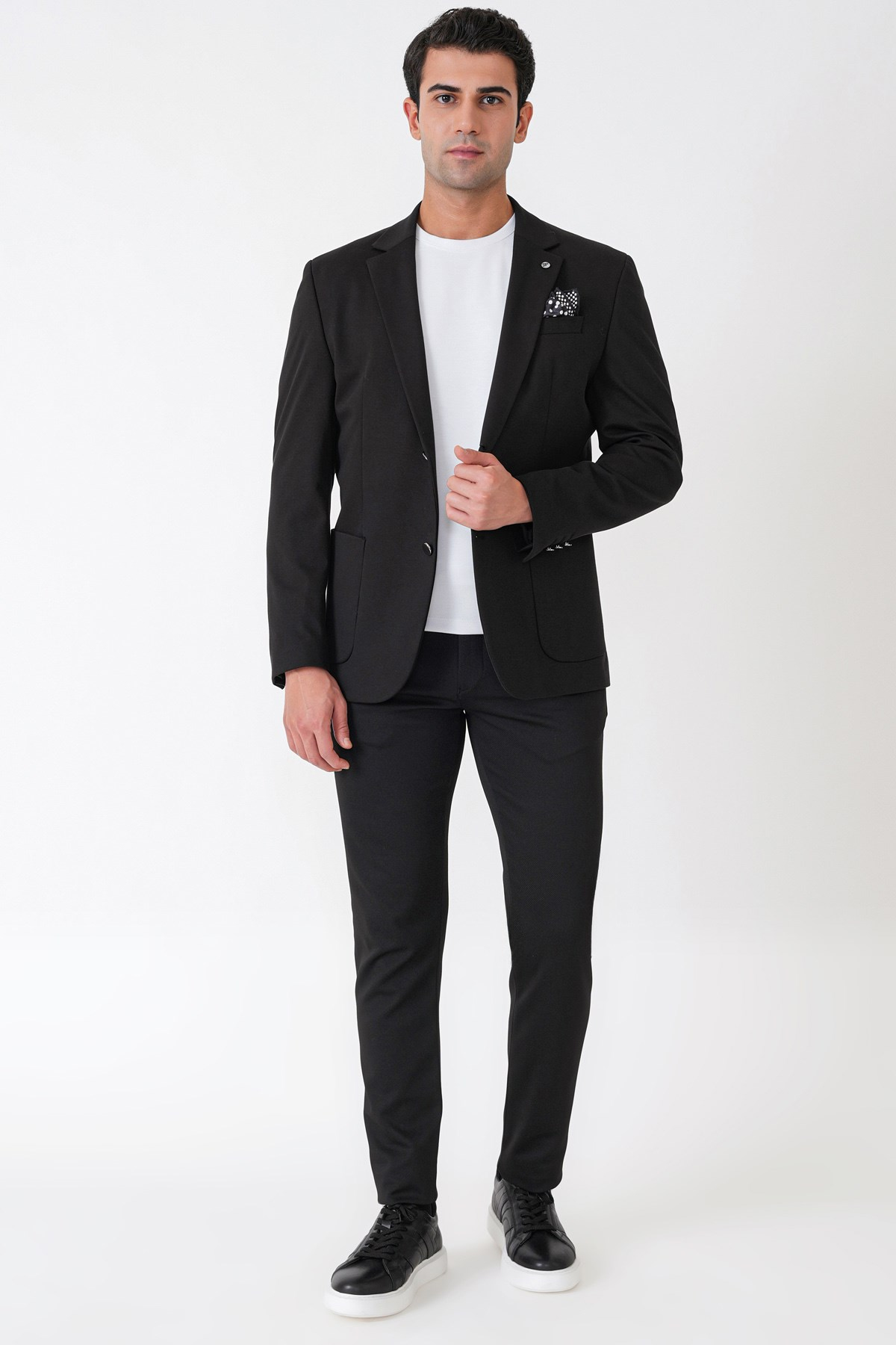 Comfort Fit Çift Yırtmaç Torba Cep Metal Düğmeli Siyah-1 Blazer Ceket C 734