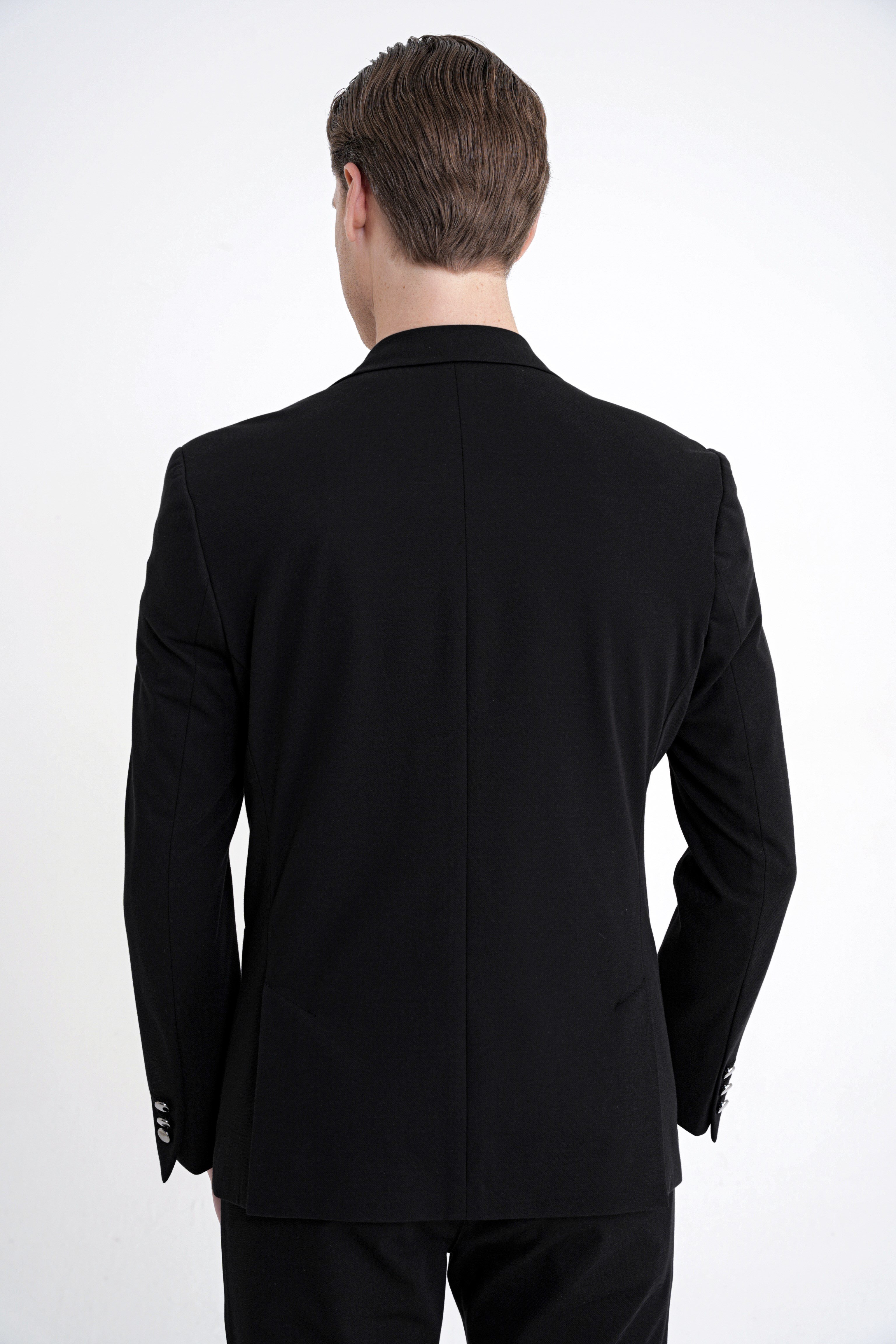 Comfort Fit Çift Yırtmaç Torba Cep Metal Düğmeli Siyah Blazer Ceket C 734