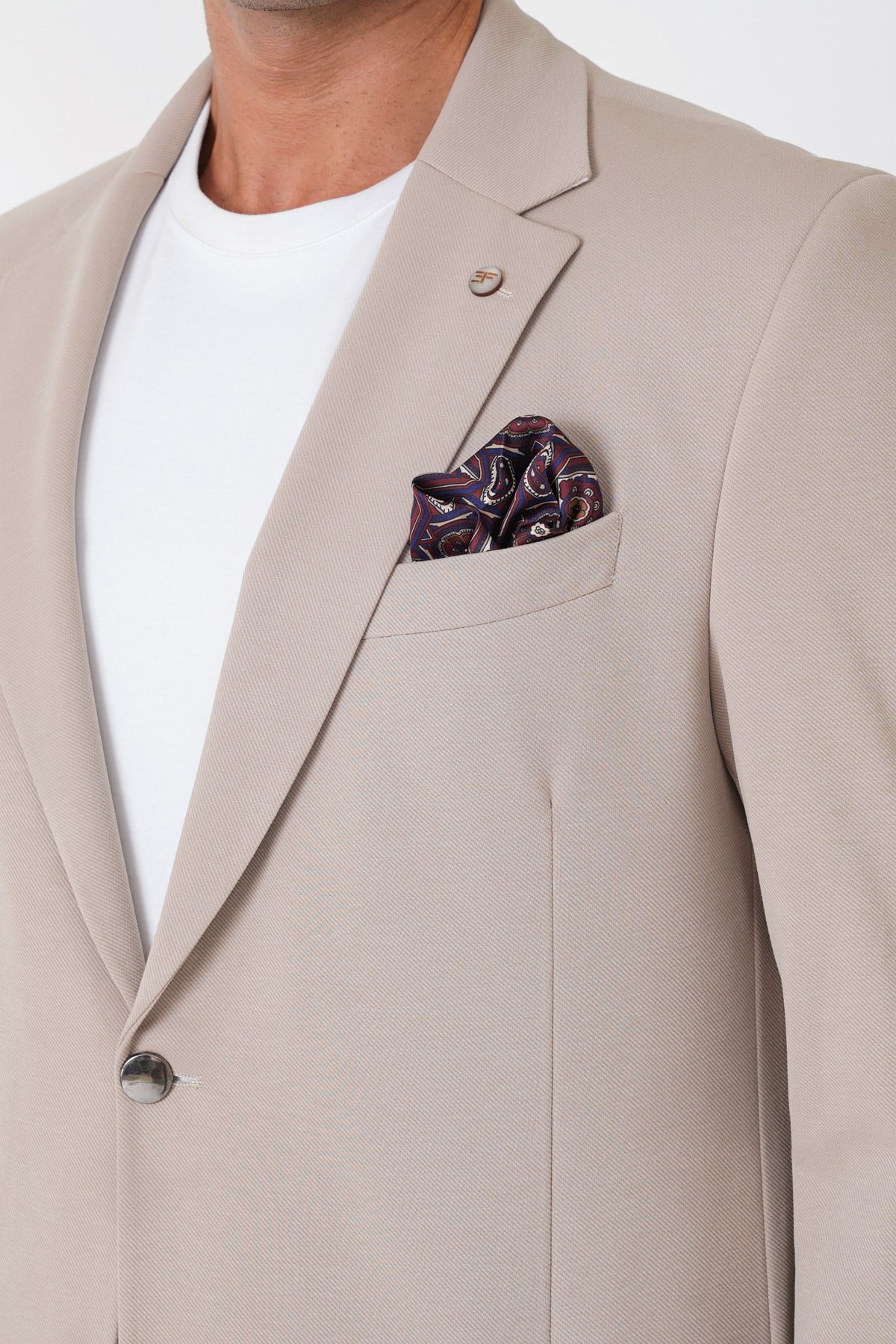 Comfort Fit Çift Yırtmaç Torba Cep Metal Düğmeli Bej Blazer Ceket C 734