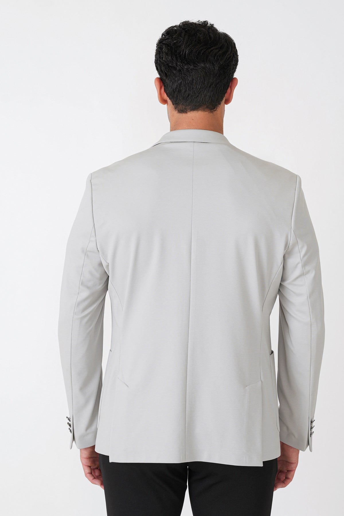 Comfort Fit Çift Yırtmaç Torba Cep Metal Düğmeli Gri Blazer Ceket C 734