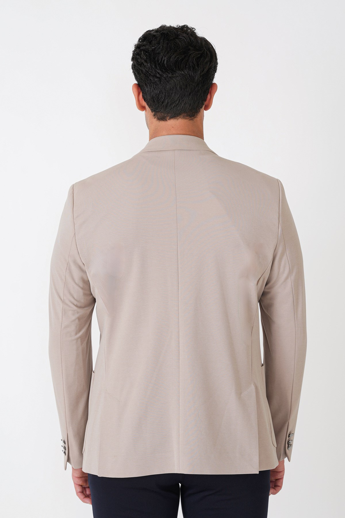 Comfort Fit Çift Yırtmaç Torba Cep Metal Düğmeli Bej Blazer Ceket C 734